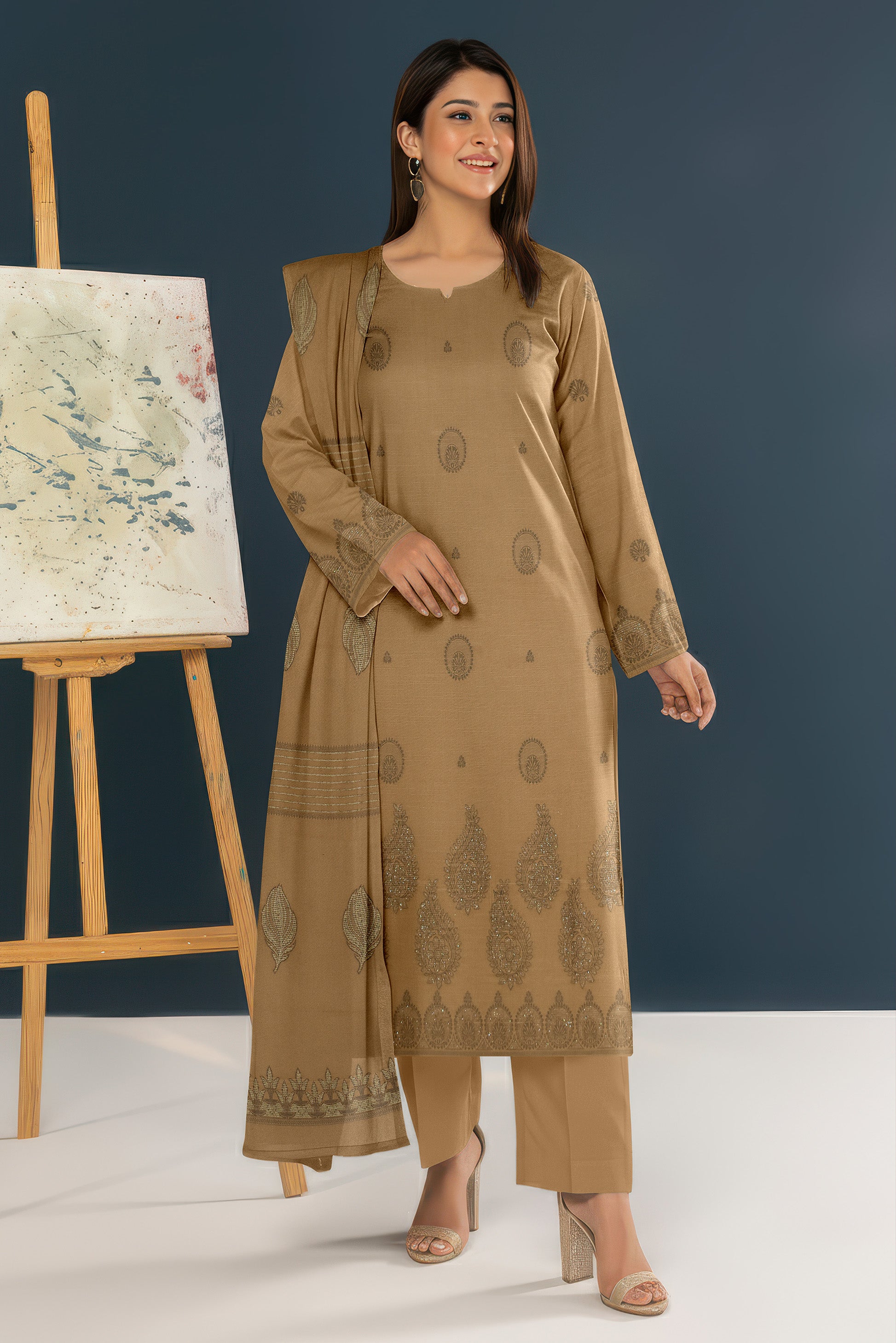 SASSI PEACH WOOL Print Shirt & Dupatta Vol-2584