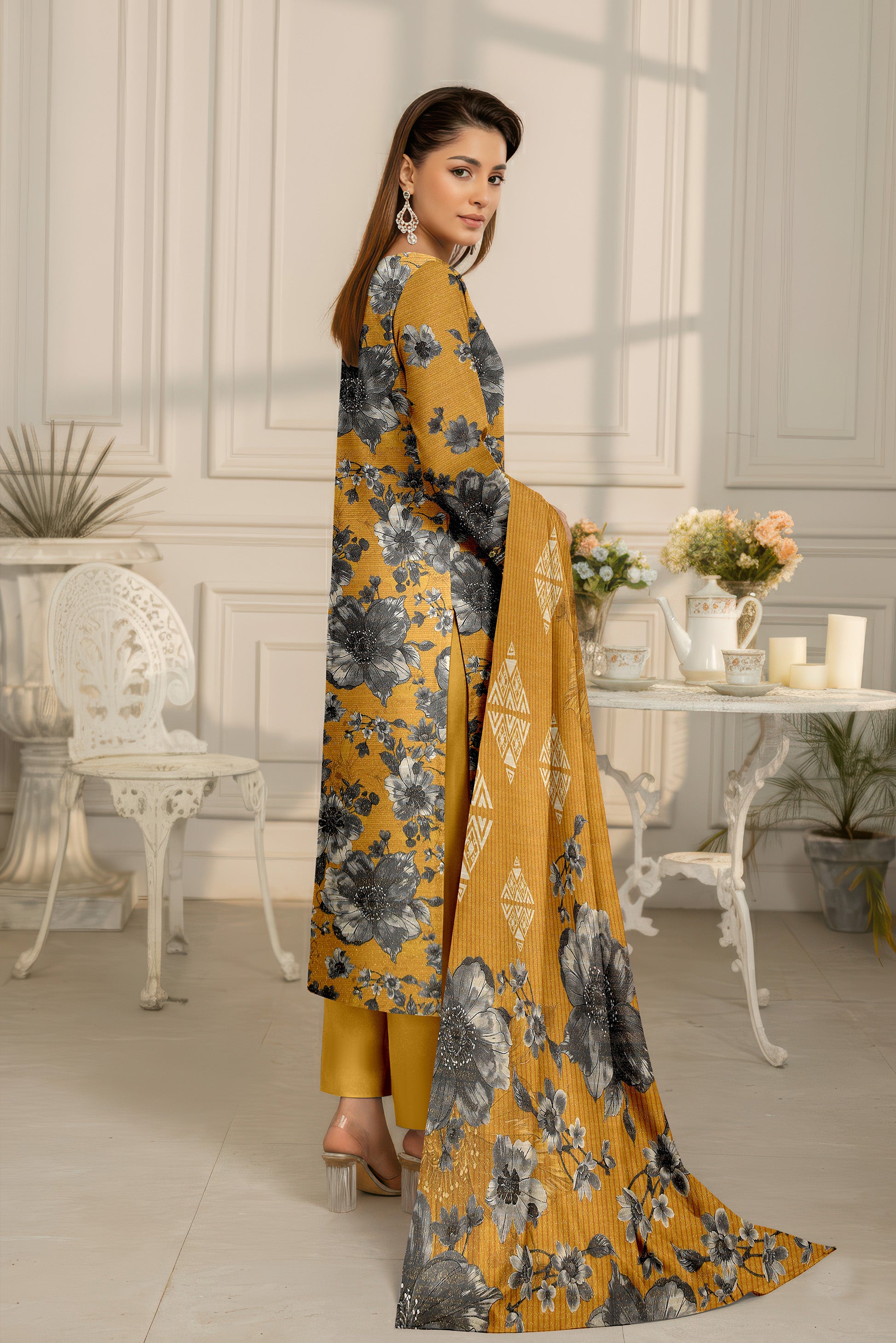 SASSI PEACH WOOL PRINT Shirt & Dupatta Vol-2442