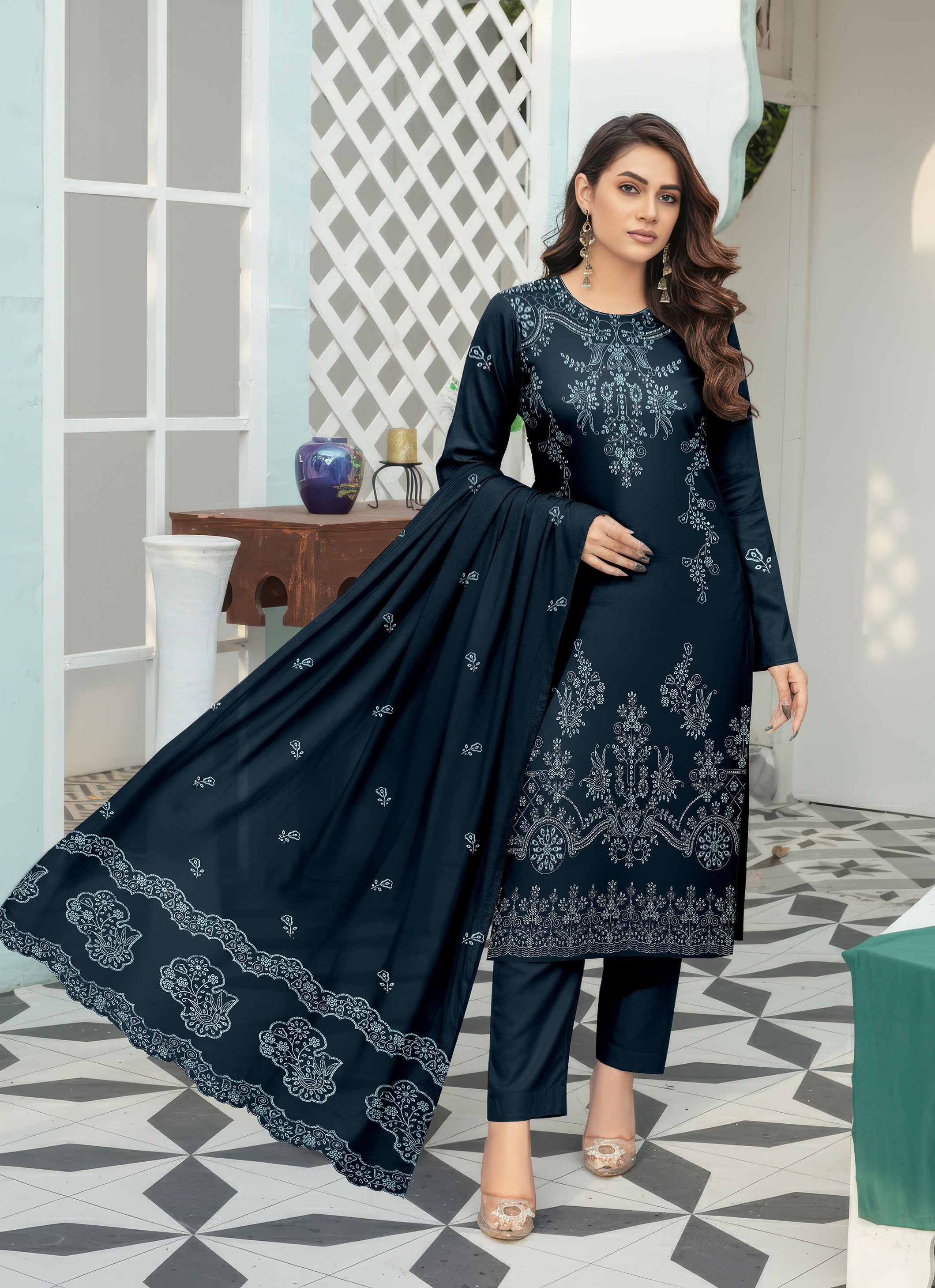 SASSI PEACH WOOL EMB Shirt & Dupatta Vol-2581