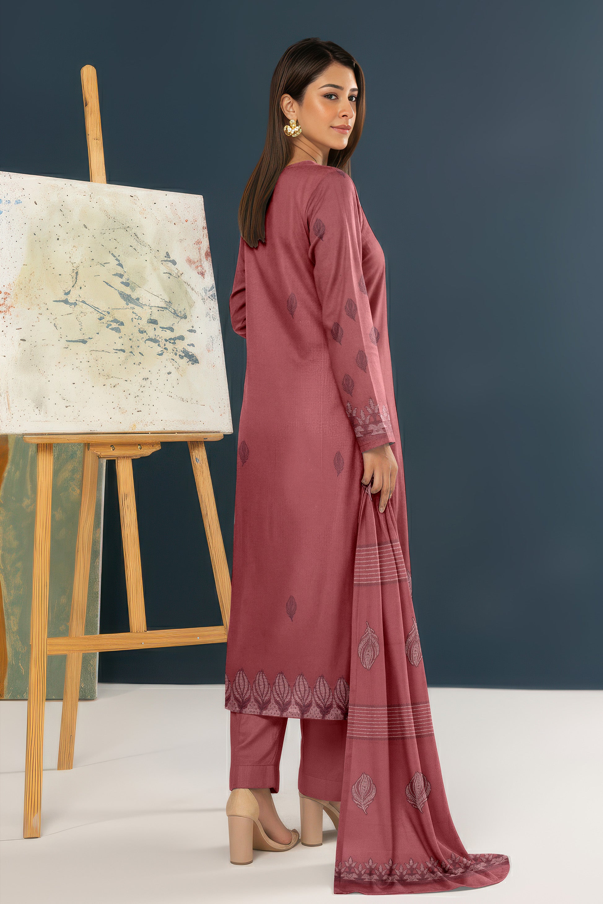 SASSI PEACH WOOL Print Shirt & Dupatta Vol-2584