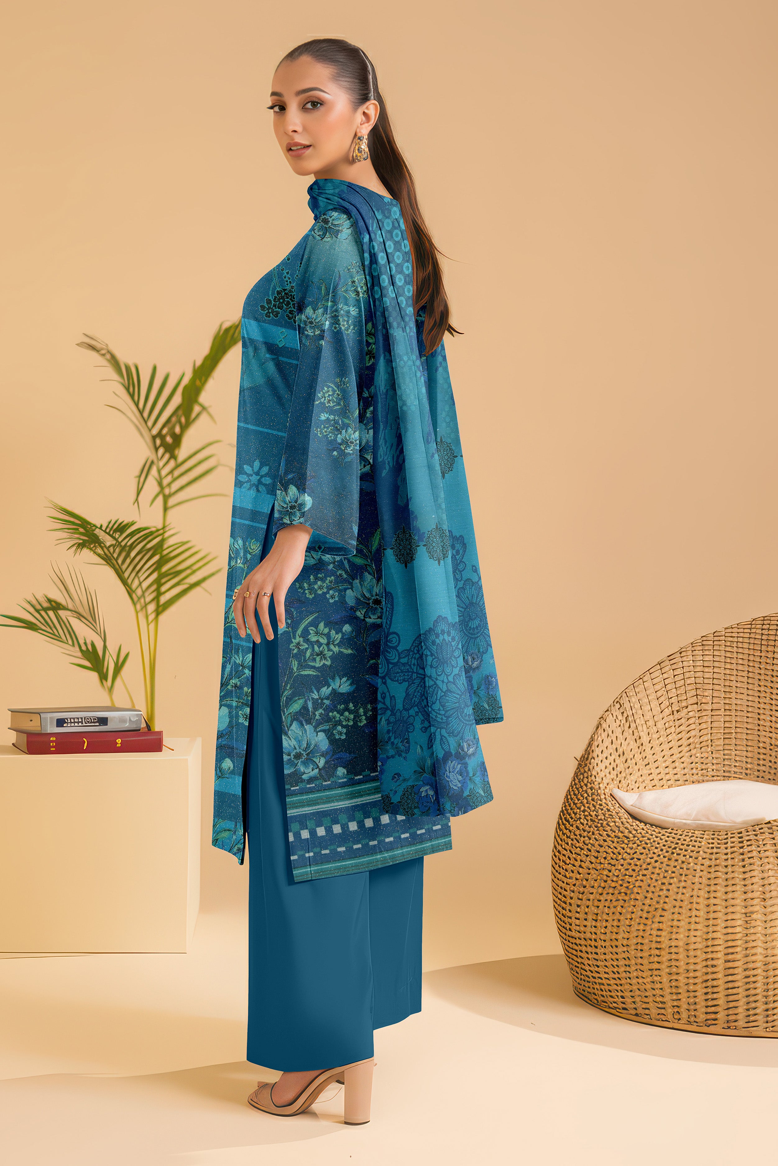 SASSI PEACH WOOL PRINT Shirt & Dupatta Vol-2445