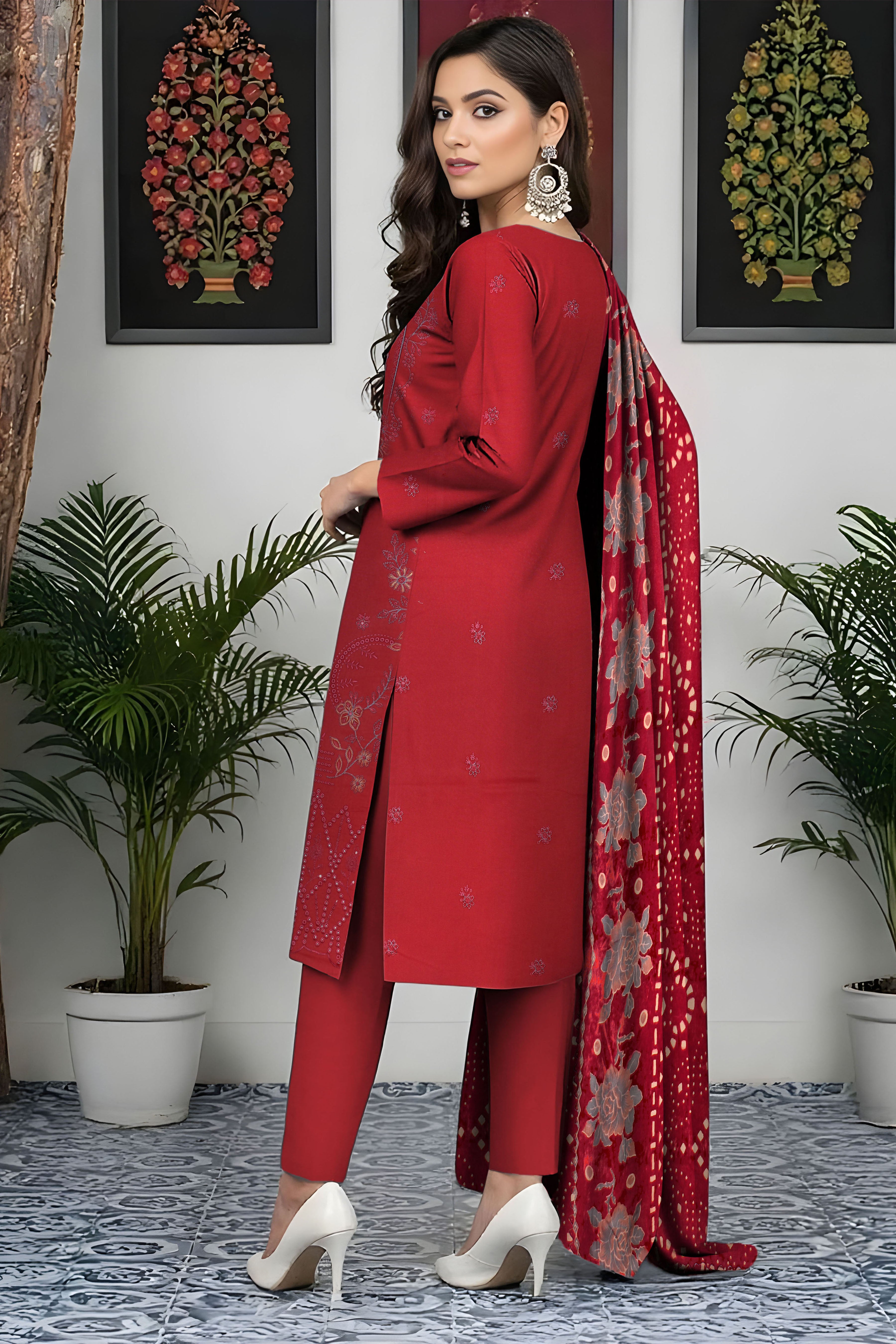 SASSI PEACH WOOL EMB Shirt & Dupatta Vol-2531