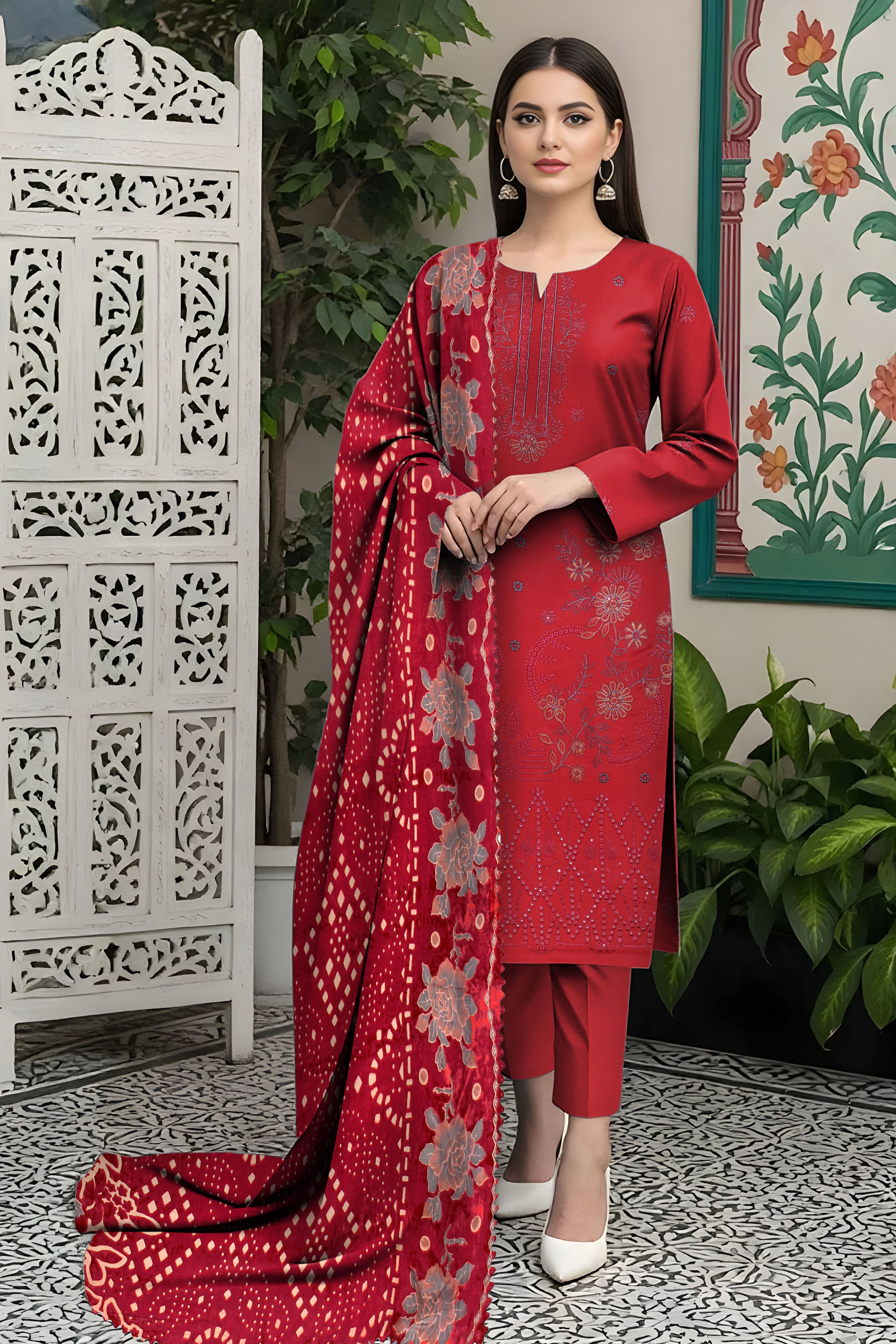 SASSI PEACH WOOL EMB Shirt & Dupatta Vol-2531