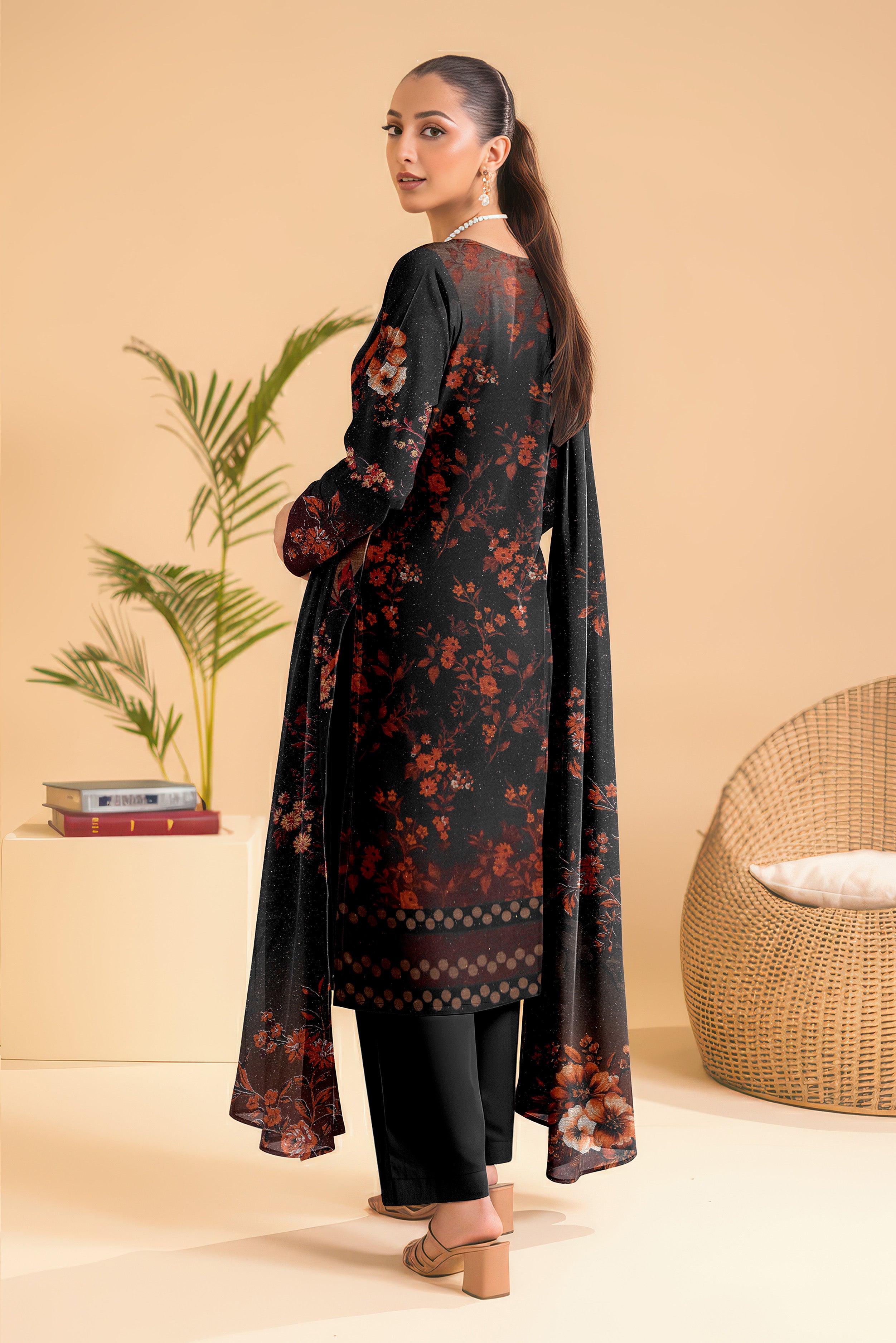 SASSI PEACH WOOL PRINT Shirt & Dupatta Vol-2445