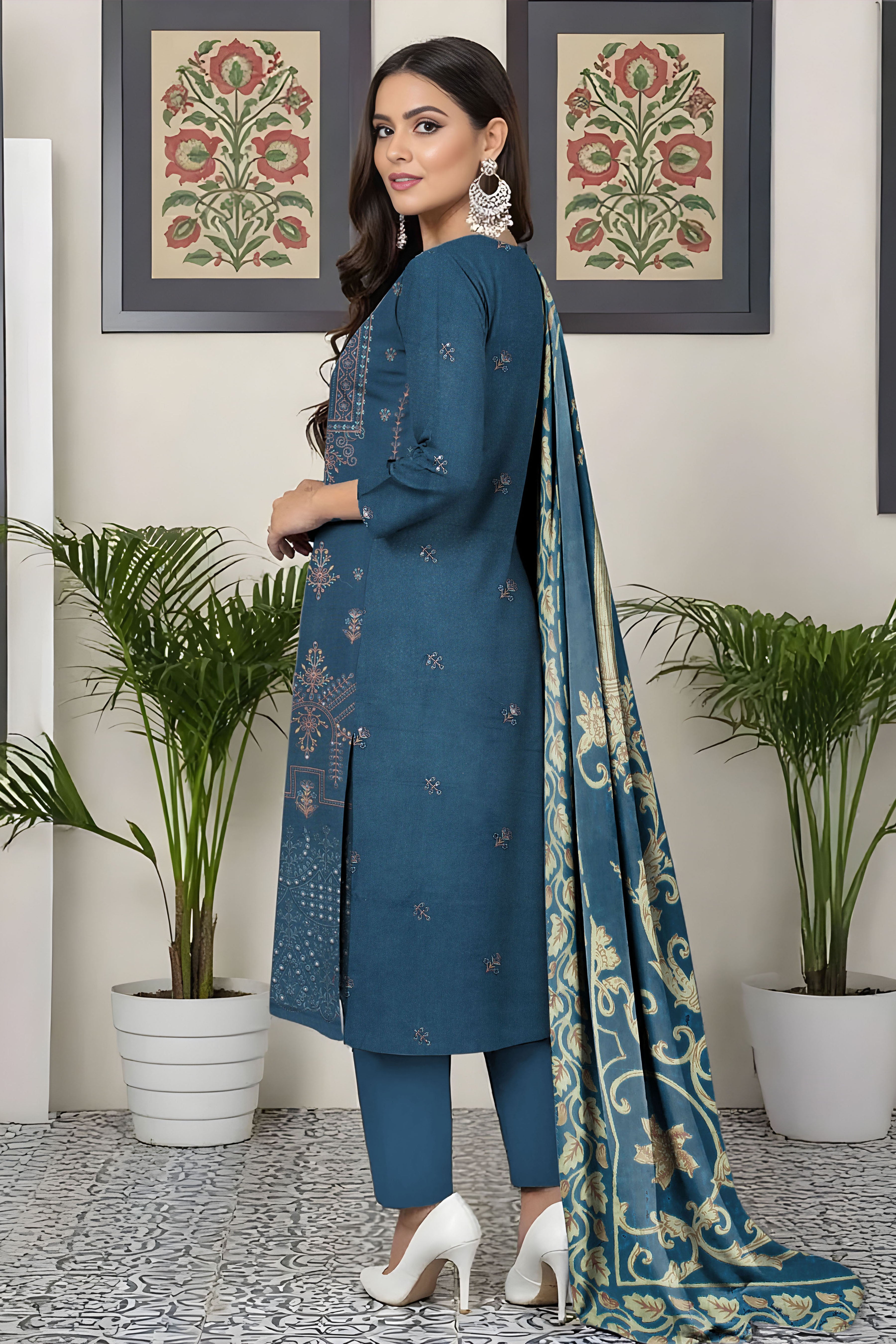 SASSI PEACH WOOL EMB Shirt & Dupatta Vol-2531