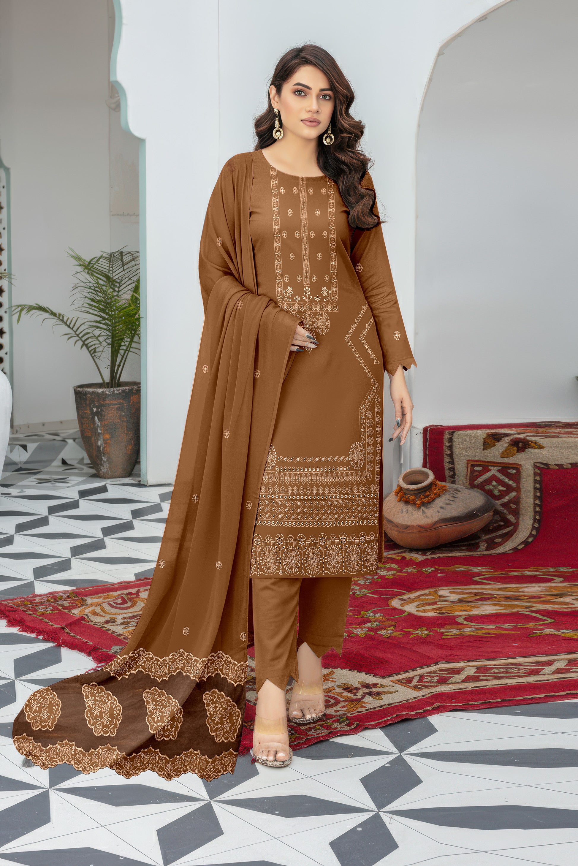 SASSI PEACH WOOL EMB Shirt & Dupatta Vol-2581