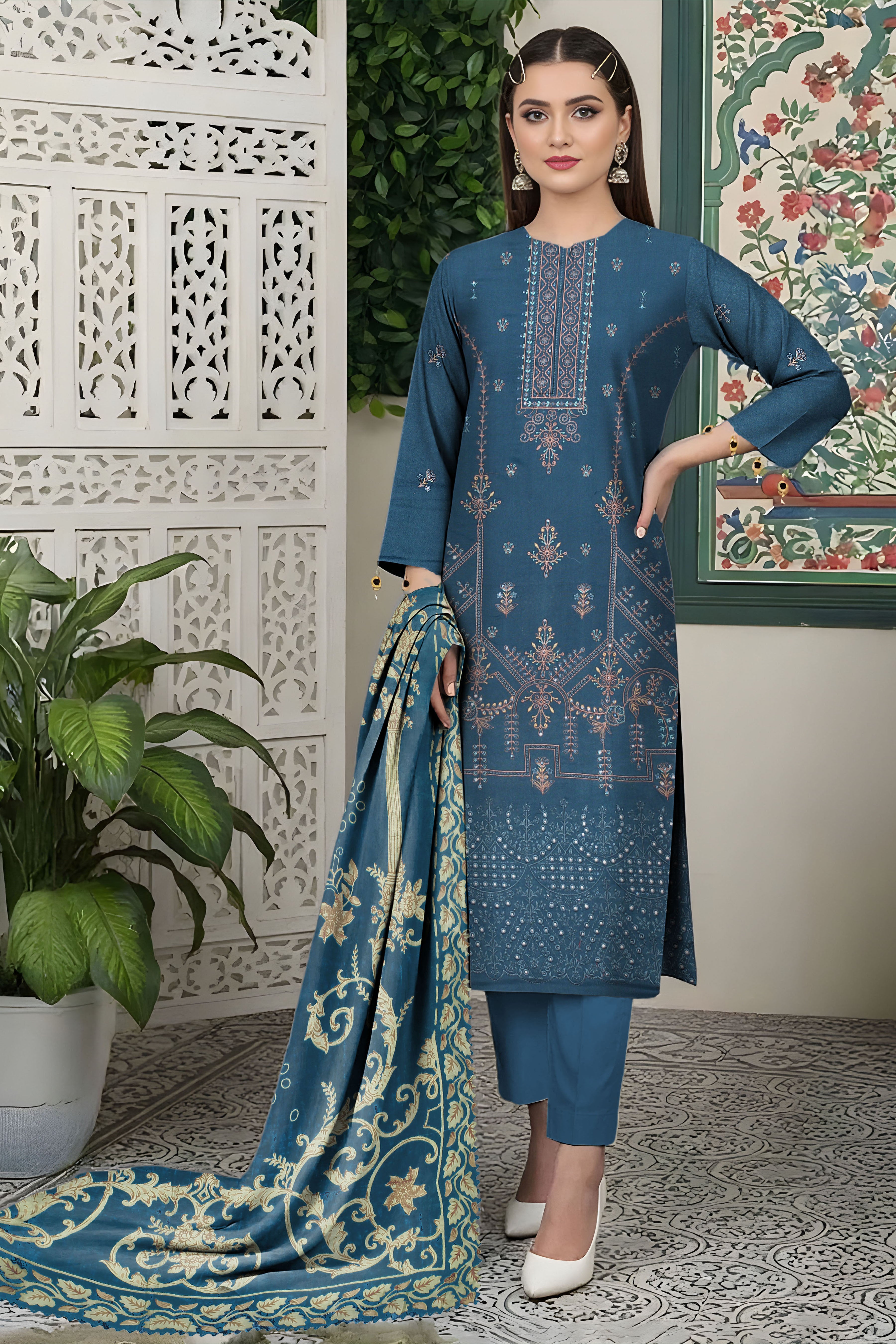 SASSI PEACH WOOL EMB Shirt & Dupatta Vol-2531