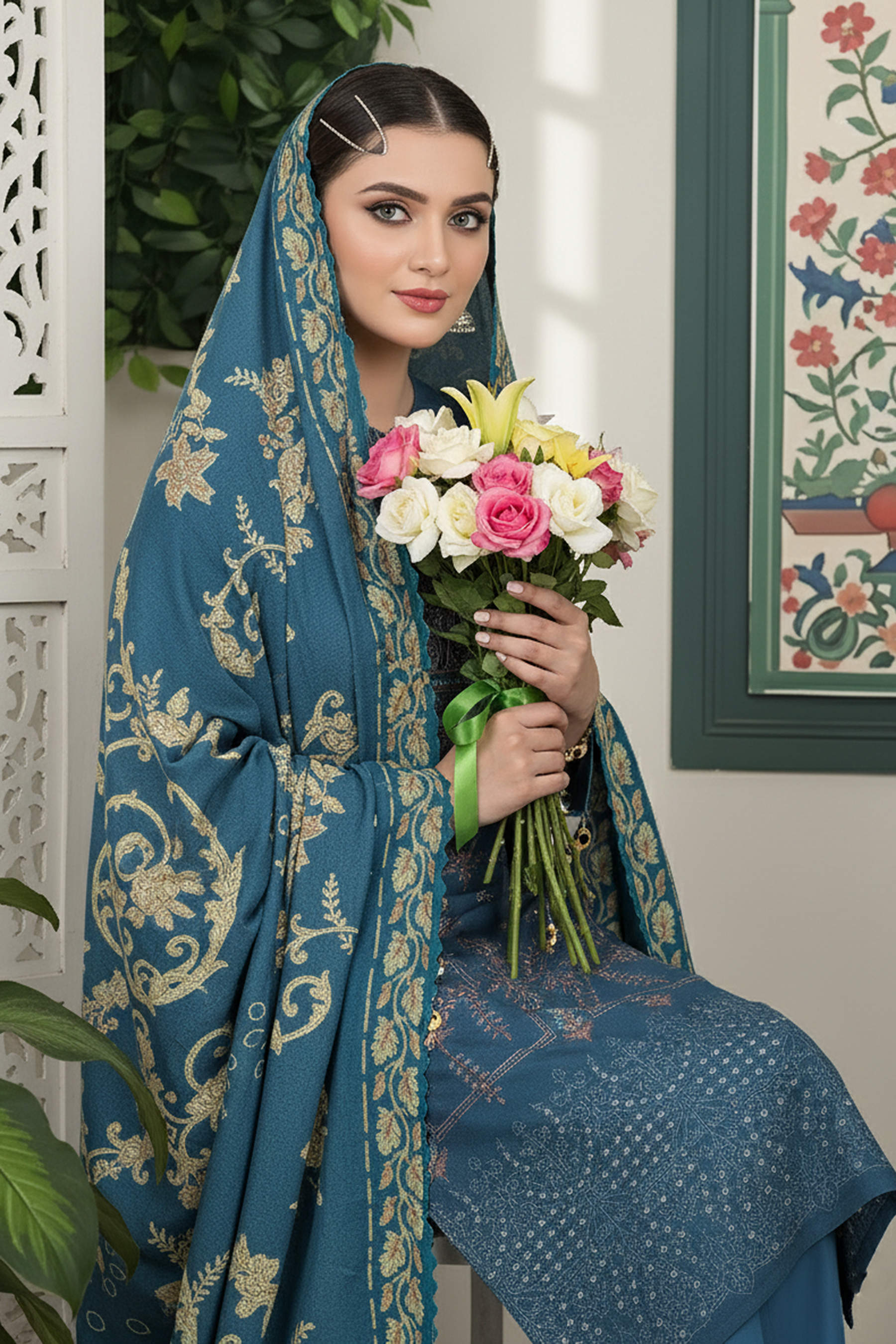 SASSI PEACH WOOL EMB Shirt & Dupatta Vol-2531