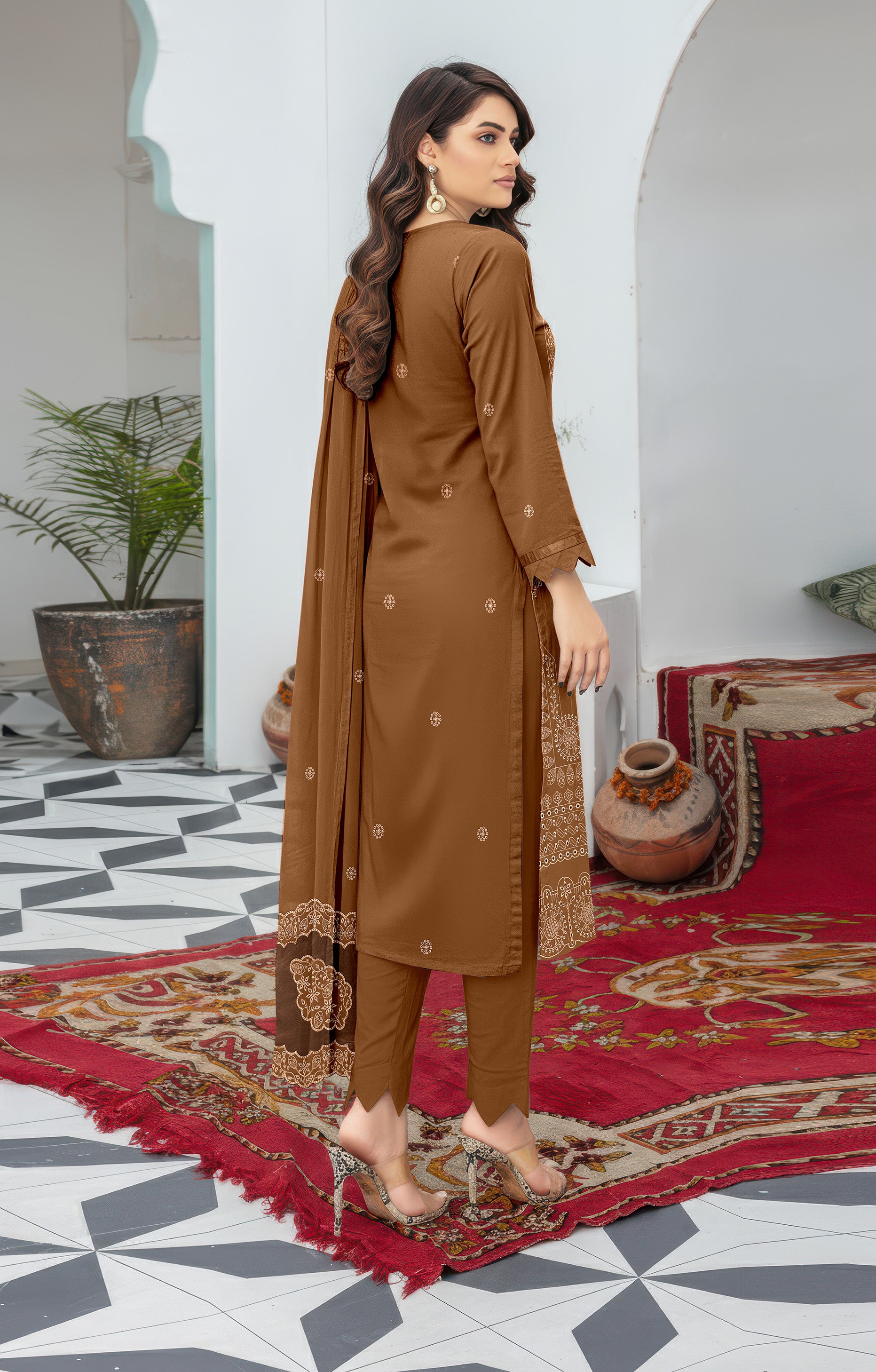 SASSI PEACH WOOL EMB Shirt & Dupatta Vol-2581
