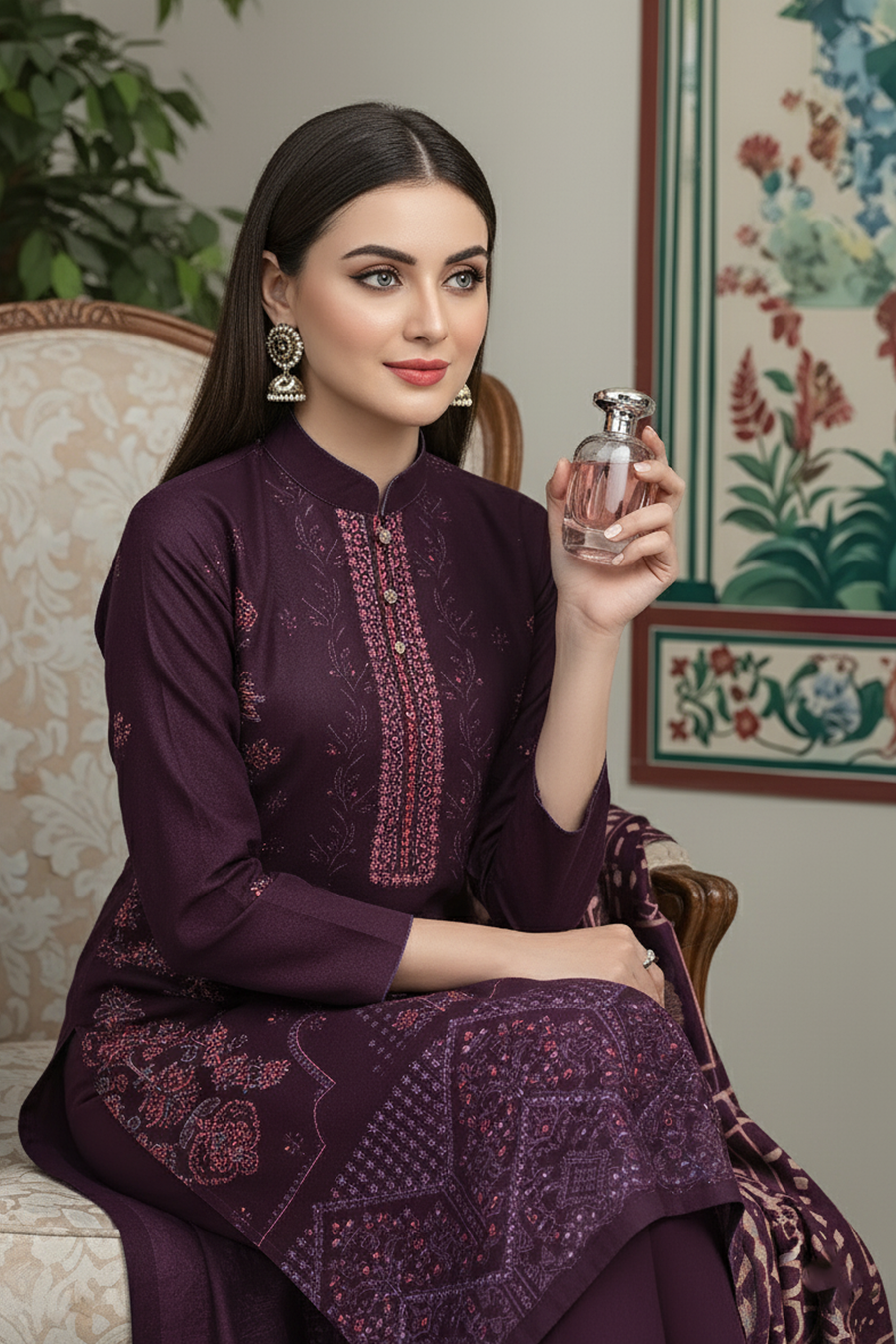 SASSI PEACH WOOL EMB Shirt & Dupatta Vol-2531