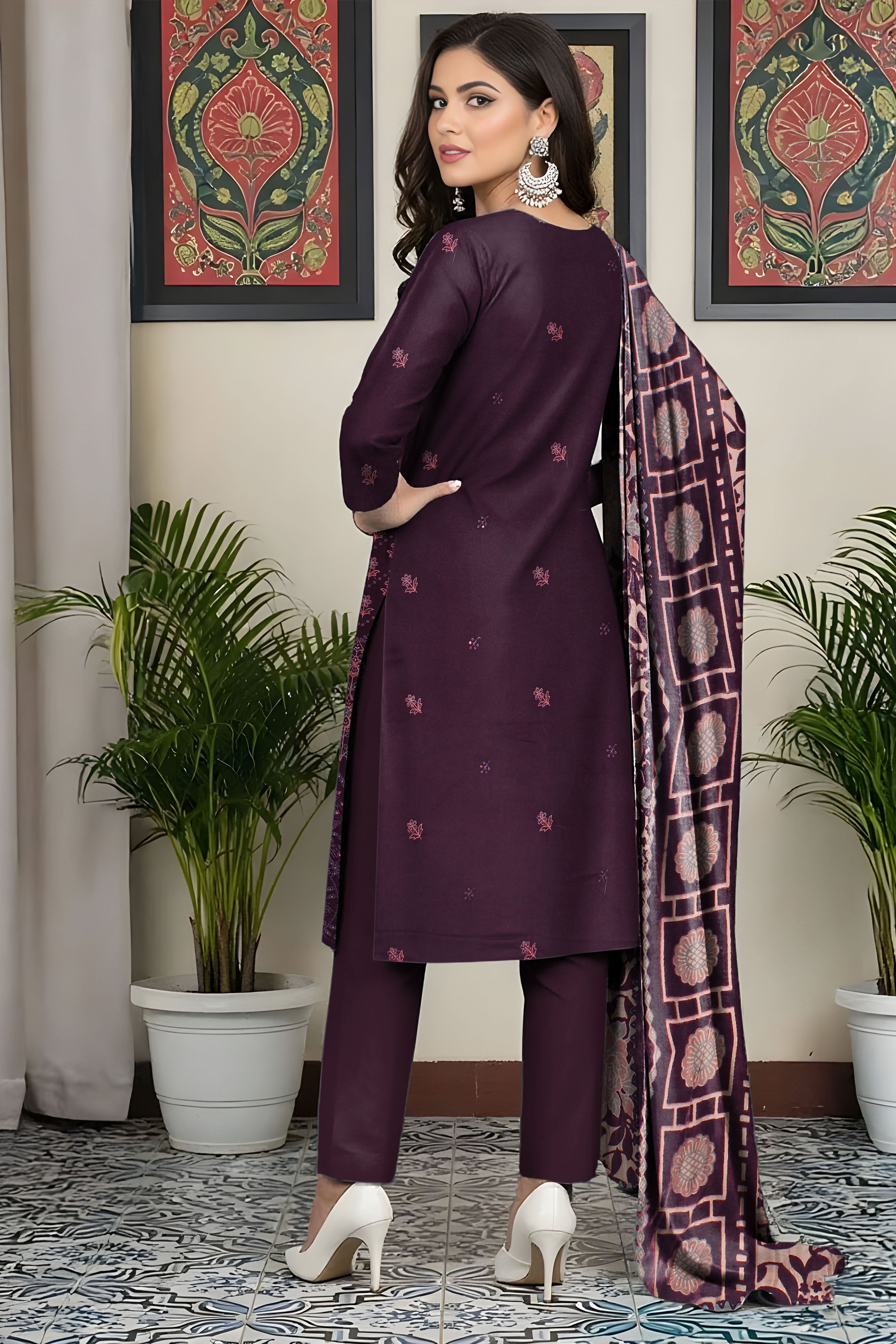 SASSI PEACH WOOL EMB Shirt & Dupatta Vol-2531