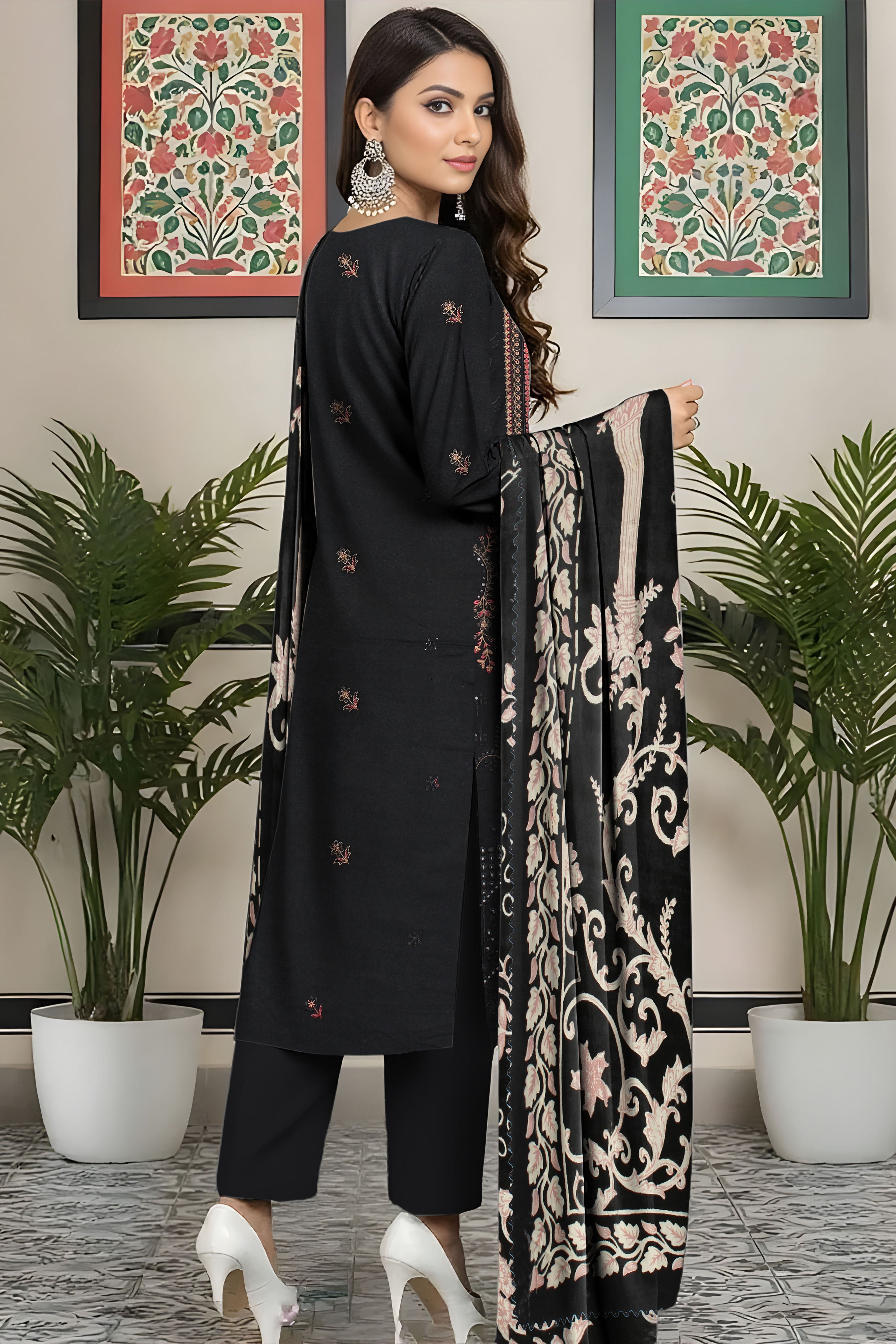 SASSI PEACH WOOL EMB Shirt & Dupatta Vol-2531