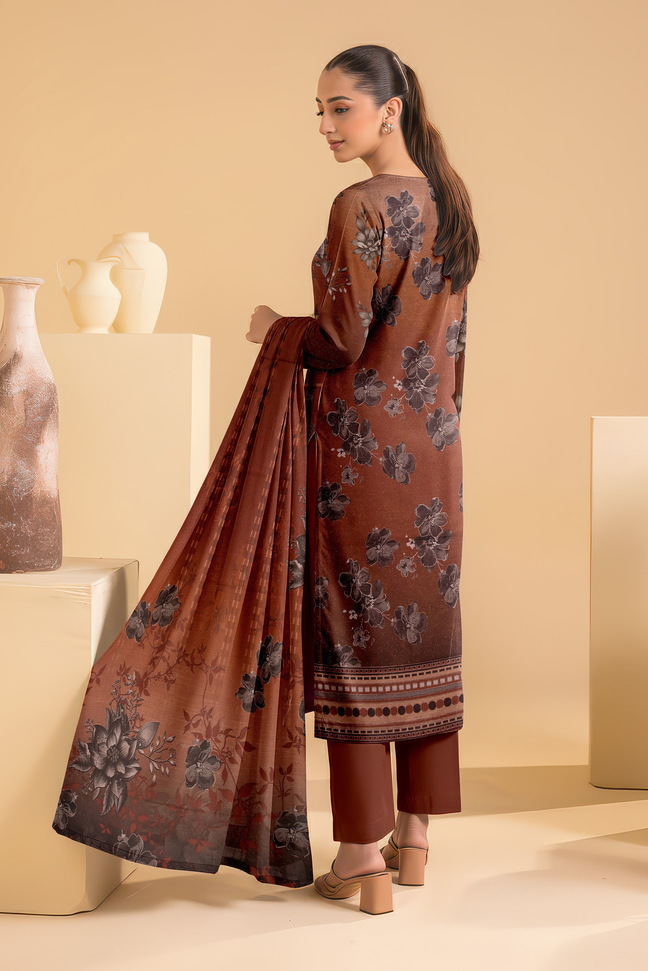 SASSI PEACH WOOL PRINT Shirt & Dupatta Vol-2445