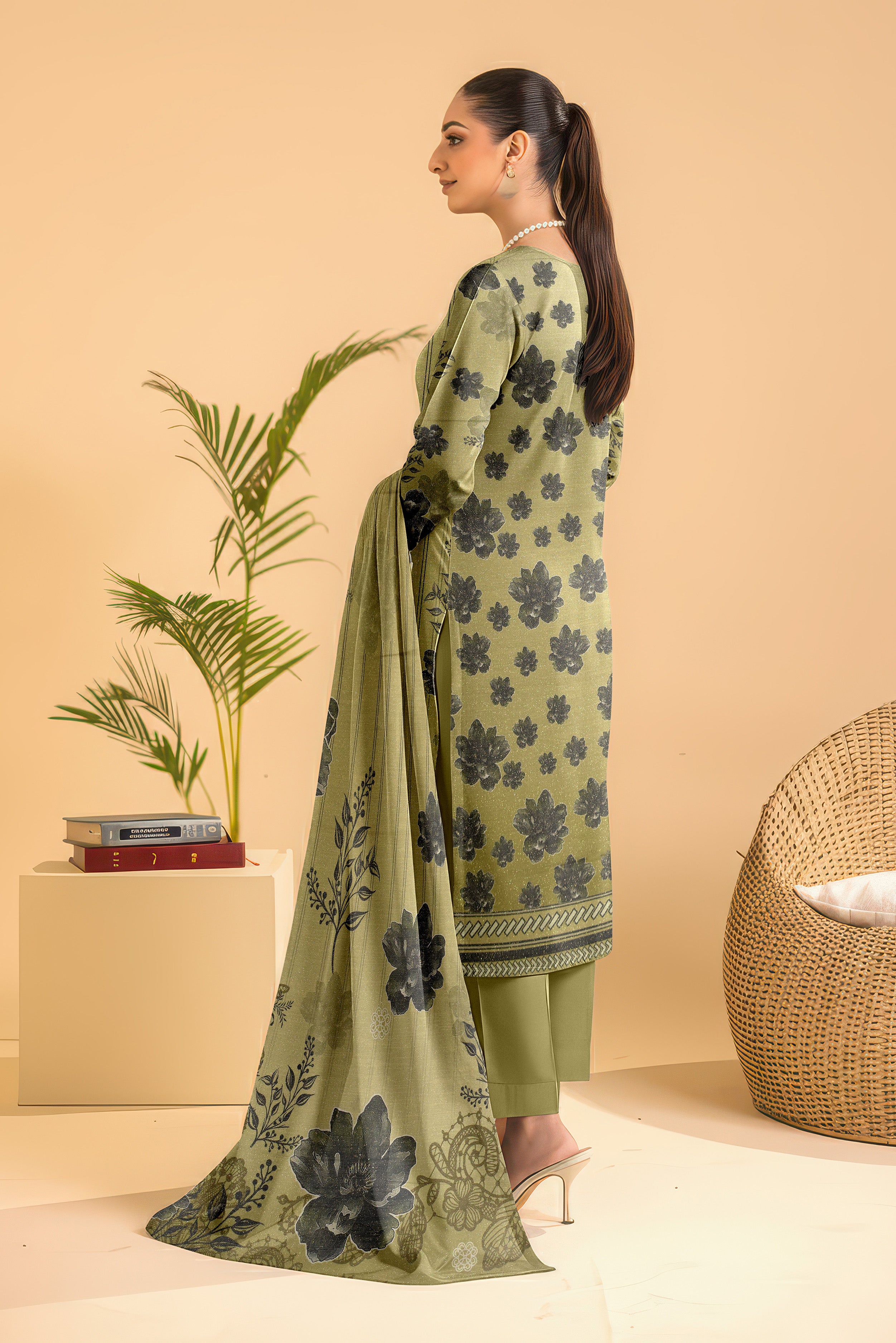 SASSI PEACH WOOL PRINT Shirt & Dupatta Vol-2445