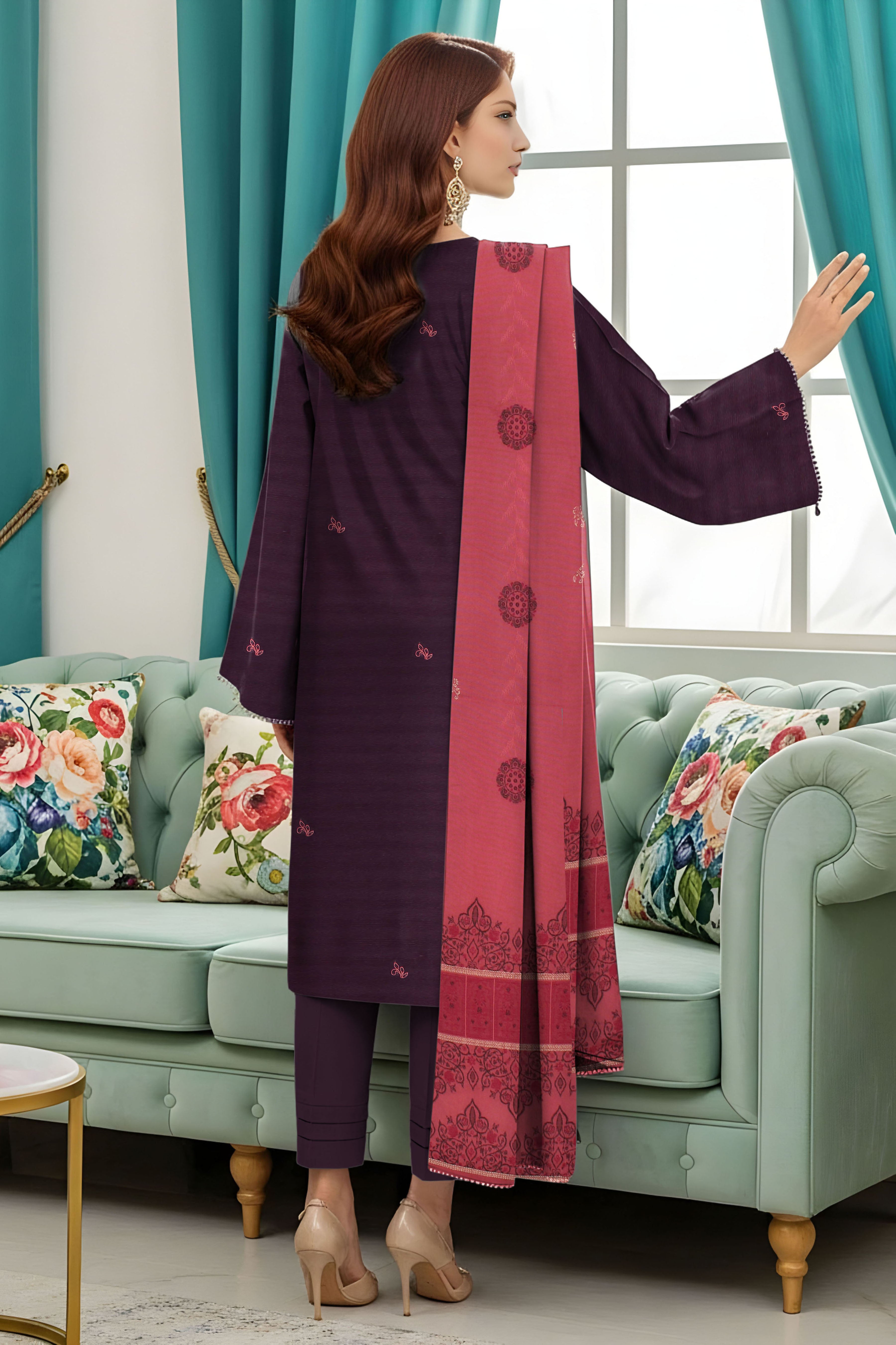 SASSI PEACH WOOL PRINT Shirt & Dupatta Vol-2560