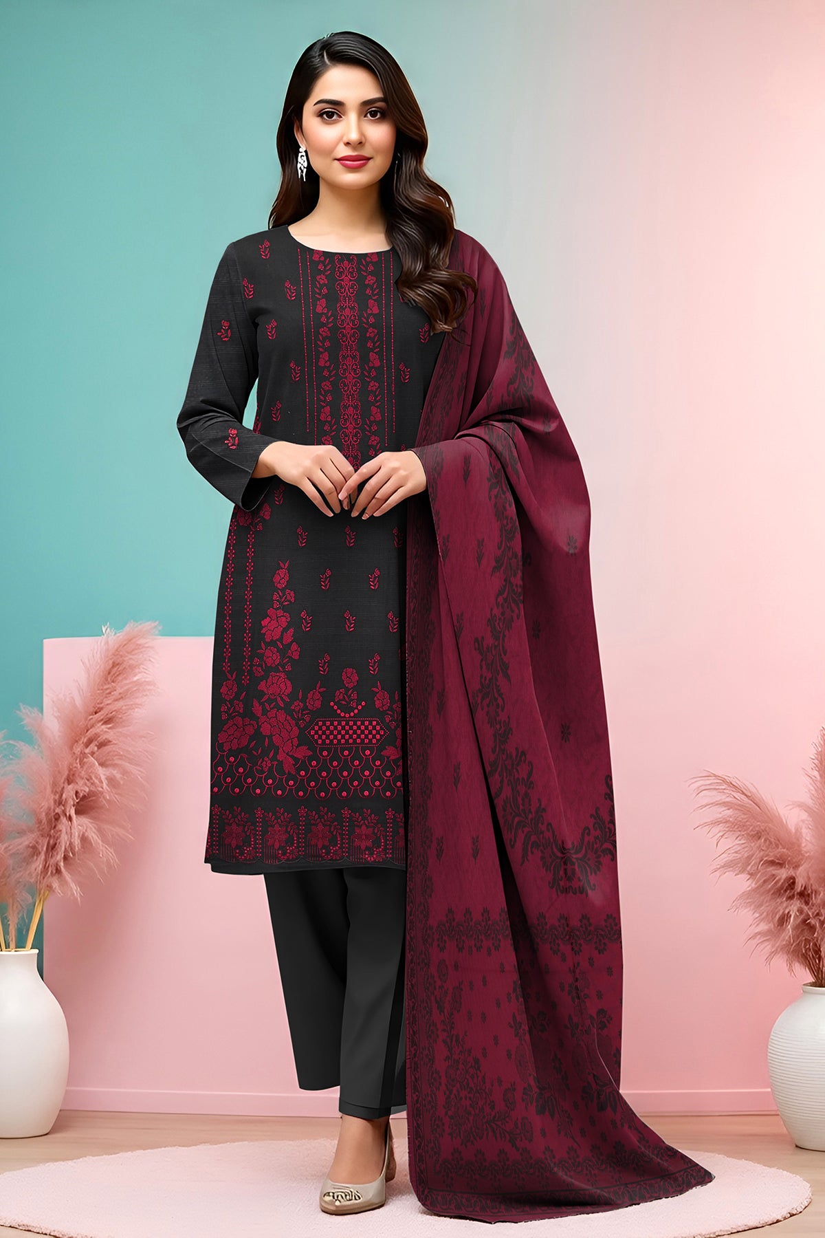 SASSI PEACH WOOL EMB Shirt & Dupatta Vol-2540