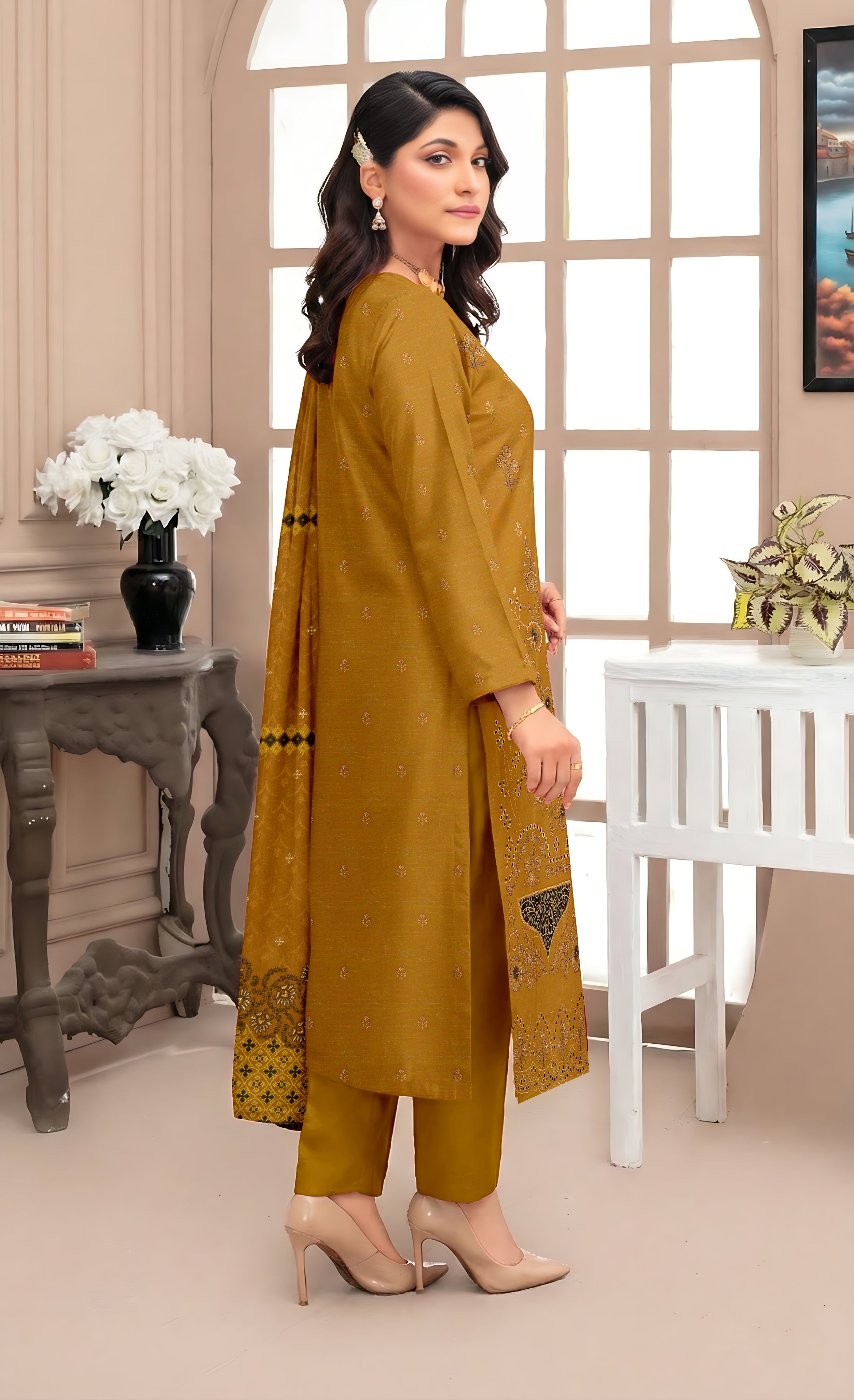 SASSI PEACH WOOL EMB Shirt & Dupatta Vol-2557