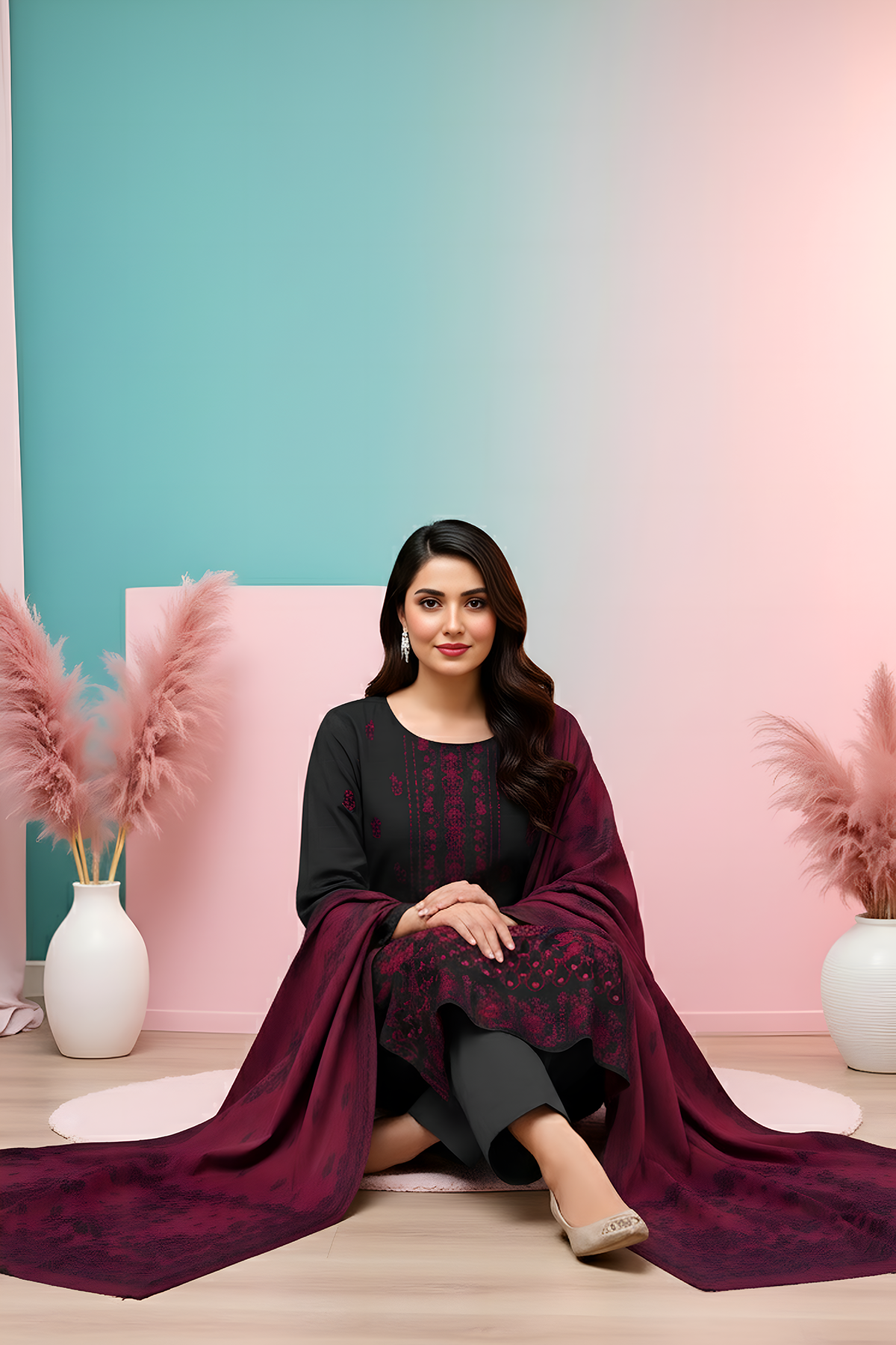 SASSI PEACH WOOL EMB Shirt & Dupatta Vol-2540