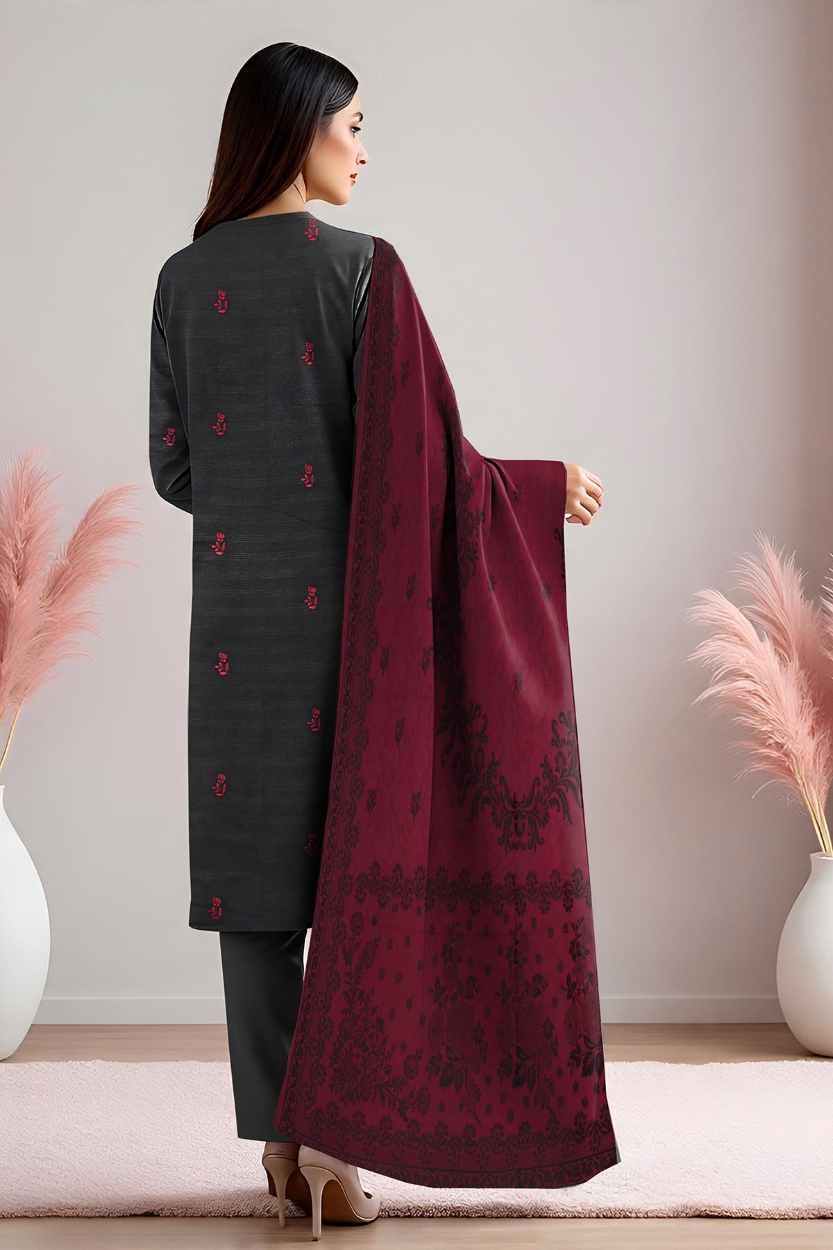 SASSI PEACH WOOL EMB Shirt & Dupatta Vol-2540