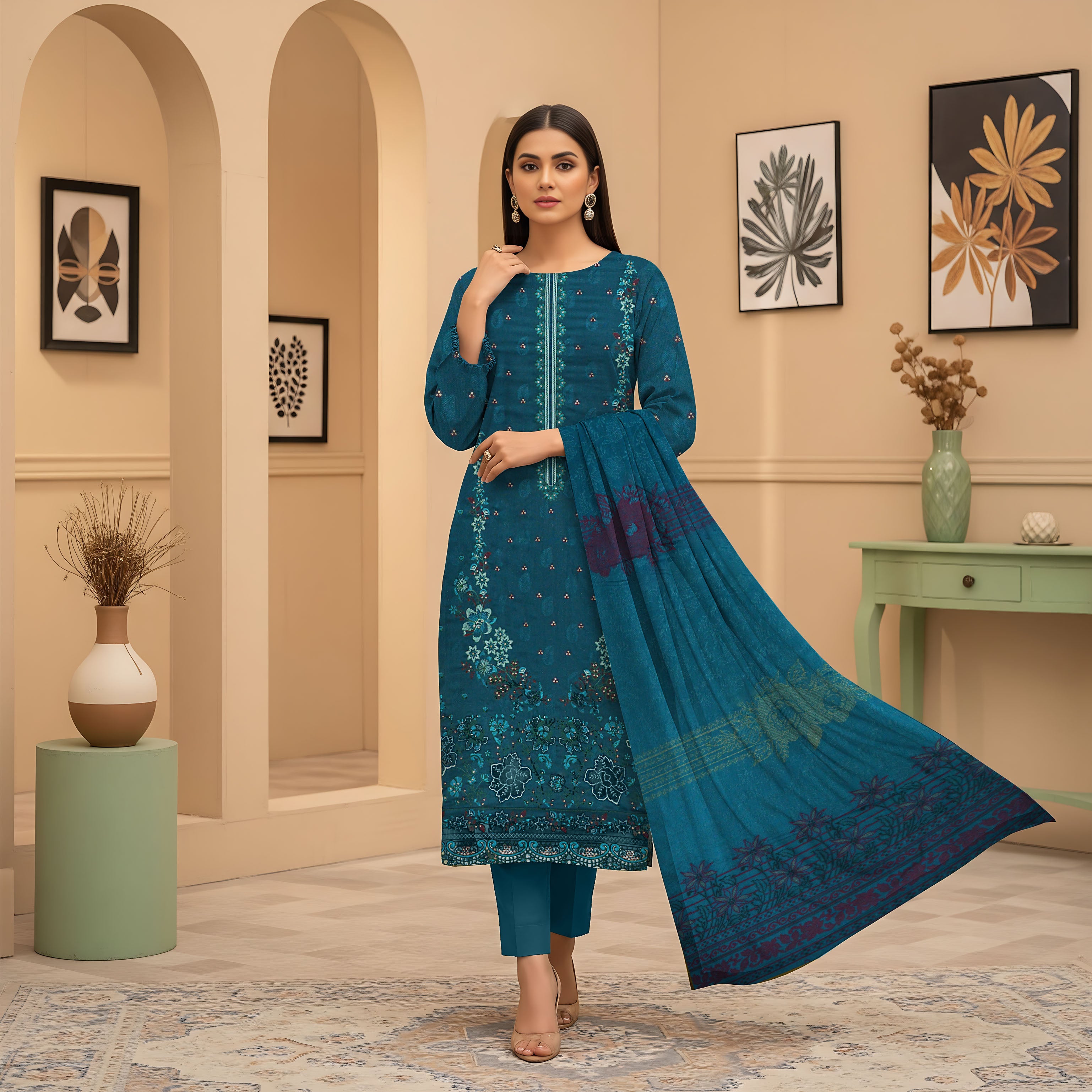 SASSI PEACH WOOL EMB Shirt & Dupatta Vol-2554