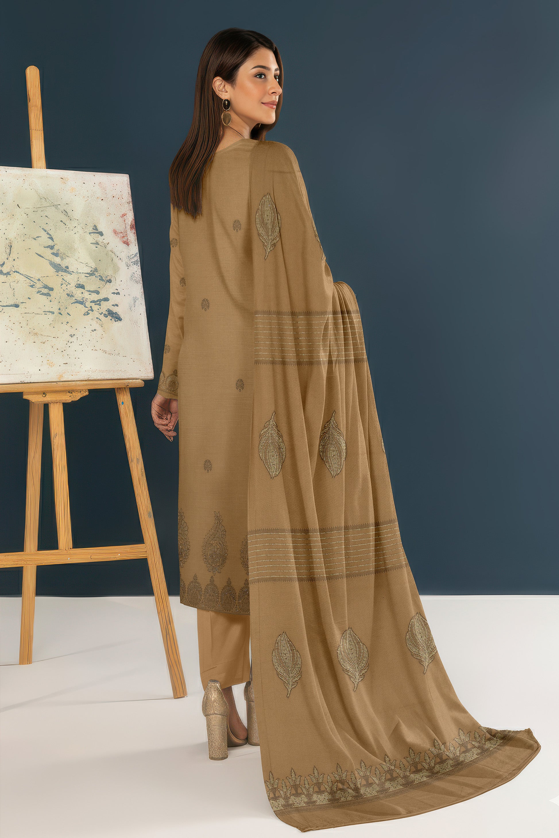 SASSI PEACH WOOL Print Shirt & Dupatta Vol-2584