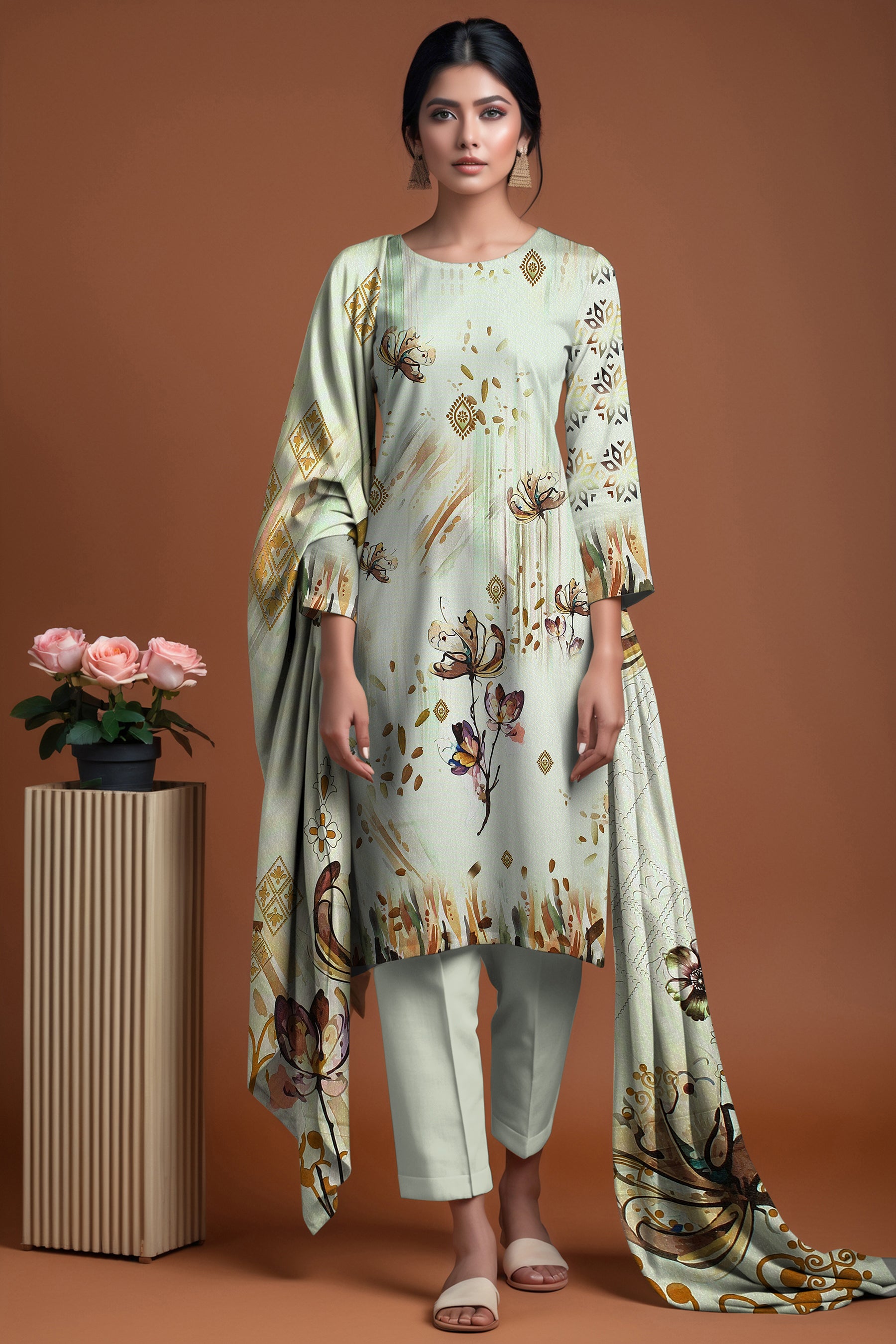 SASSI WOOL Print Shirt & Dupatta Vol-2499