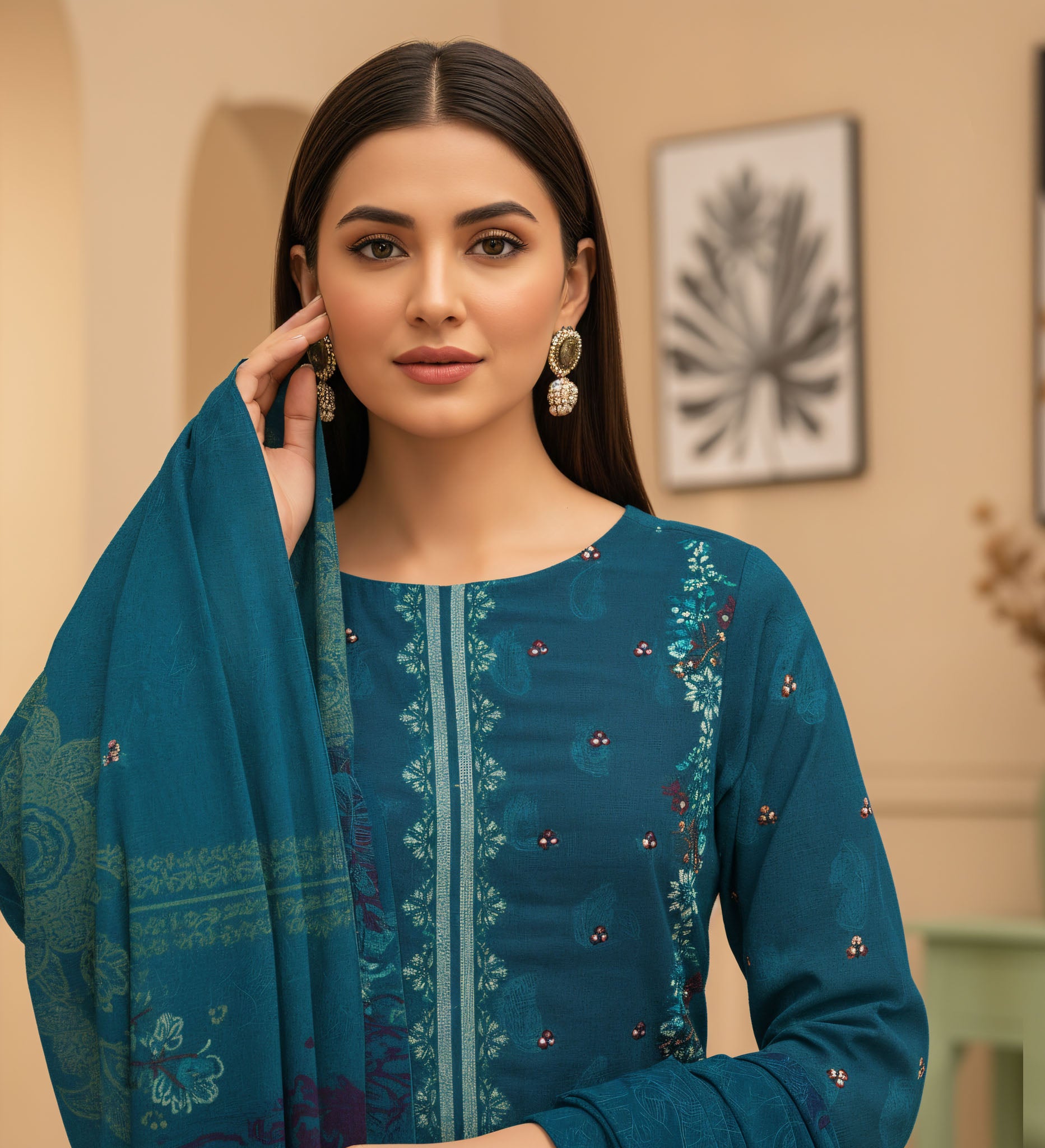 SASSI PEACH WOOL EMB Shirt & Dupatta Vol-2554