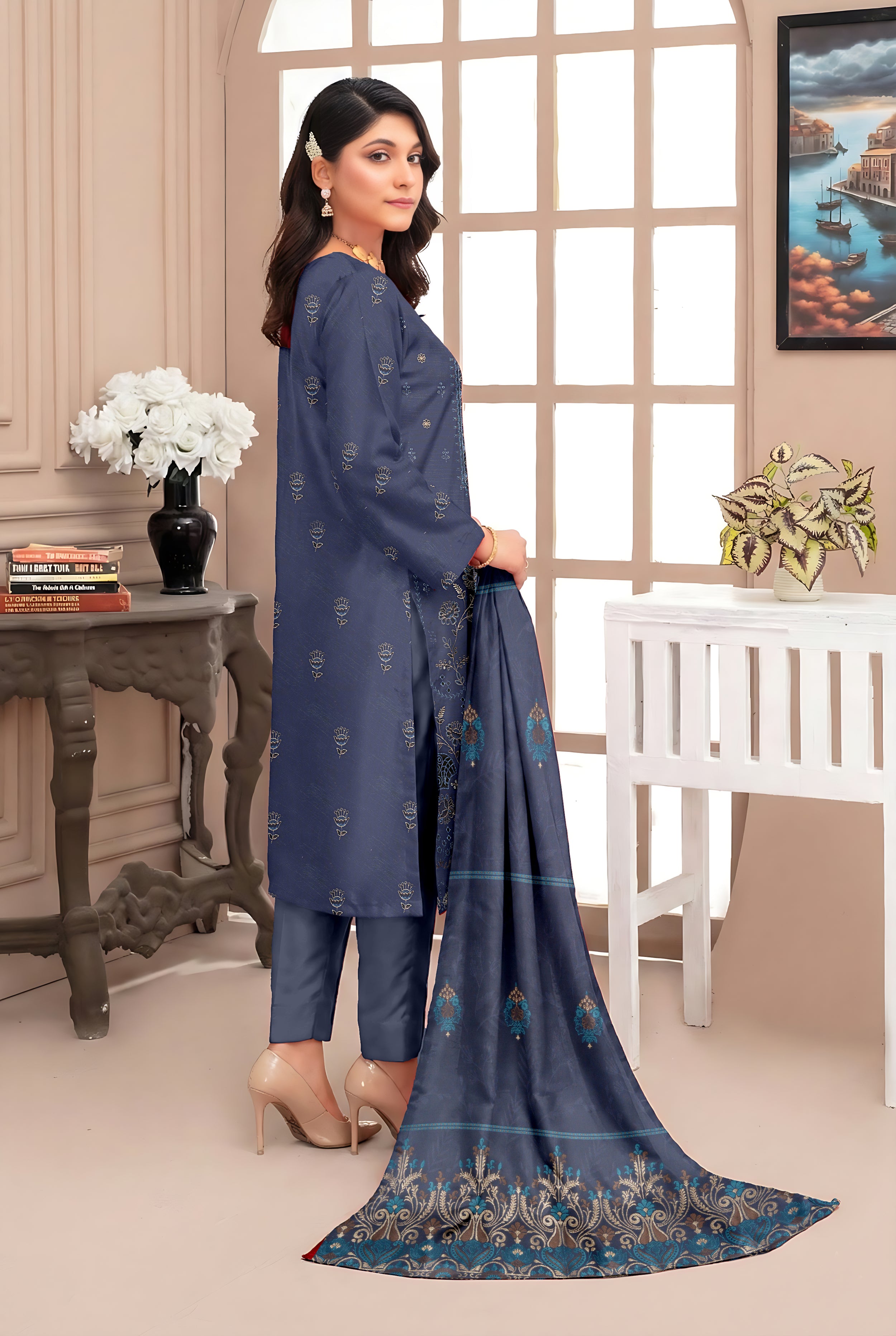 SASSI PEACH WOOL EMB Shirt & Dupatta Vol-2557