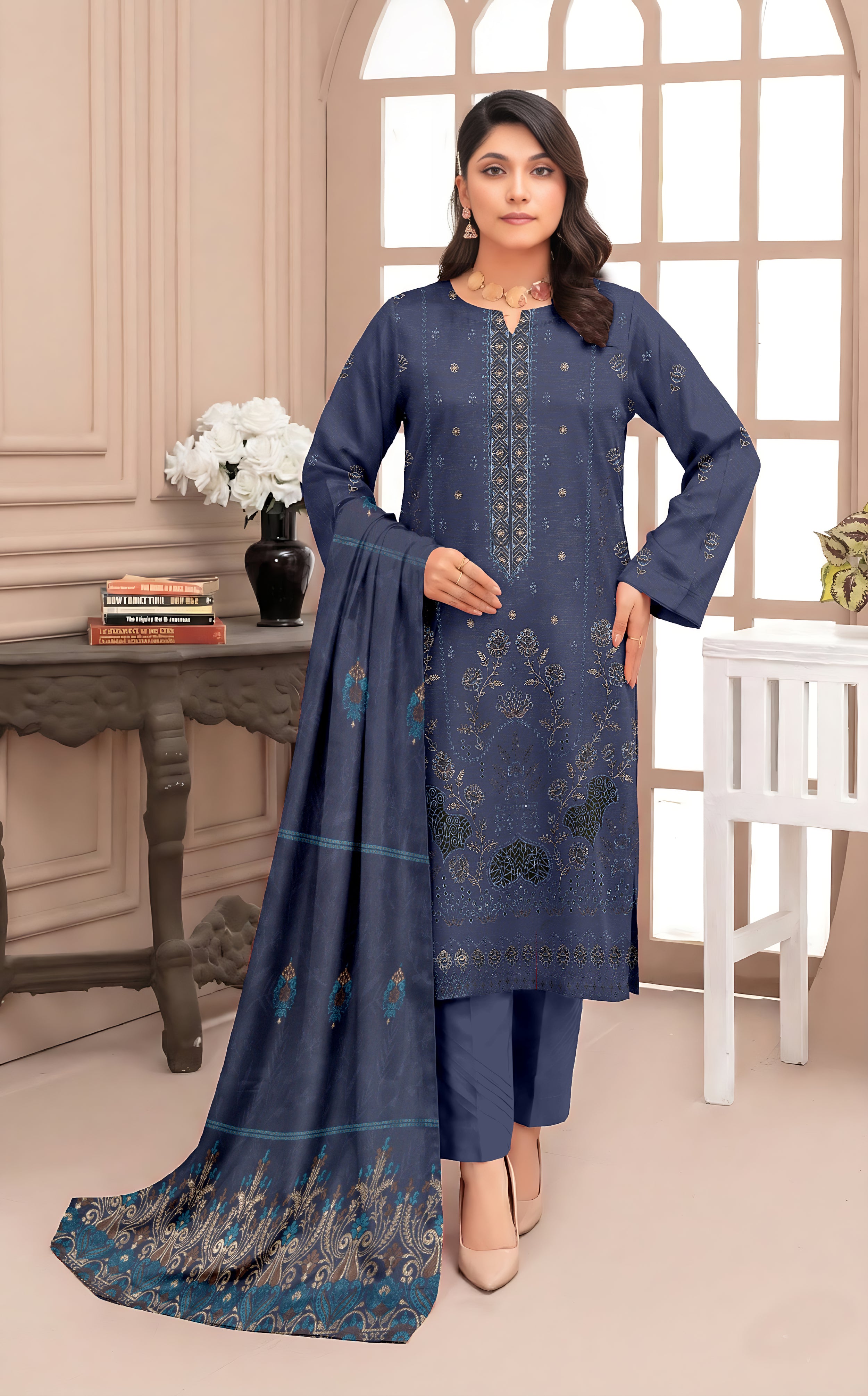 SASSI PEACH WOOL EMB Shirt & Dupatta Vol-2557