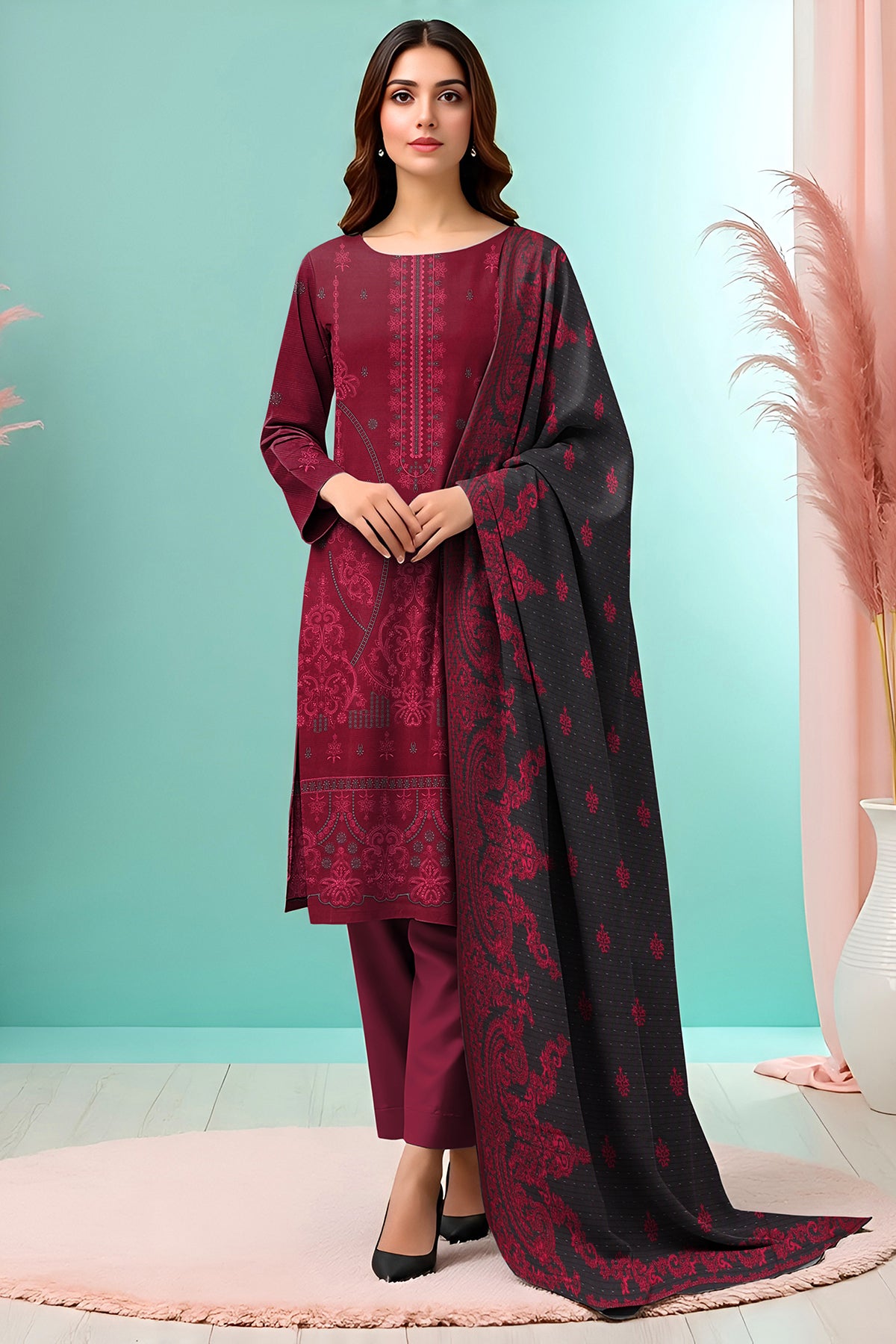 SASSI PEACH WOOL EMB Shirt & Dupatta Vol-2540