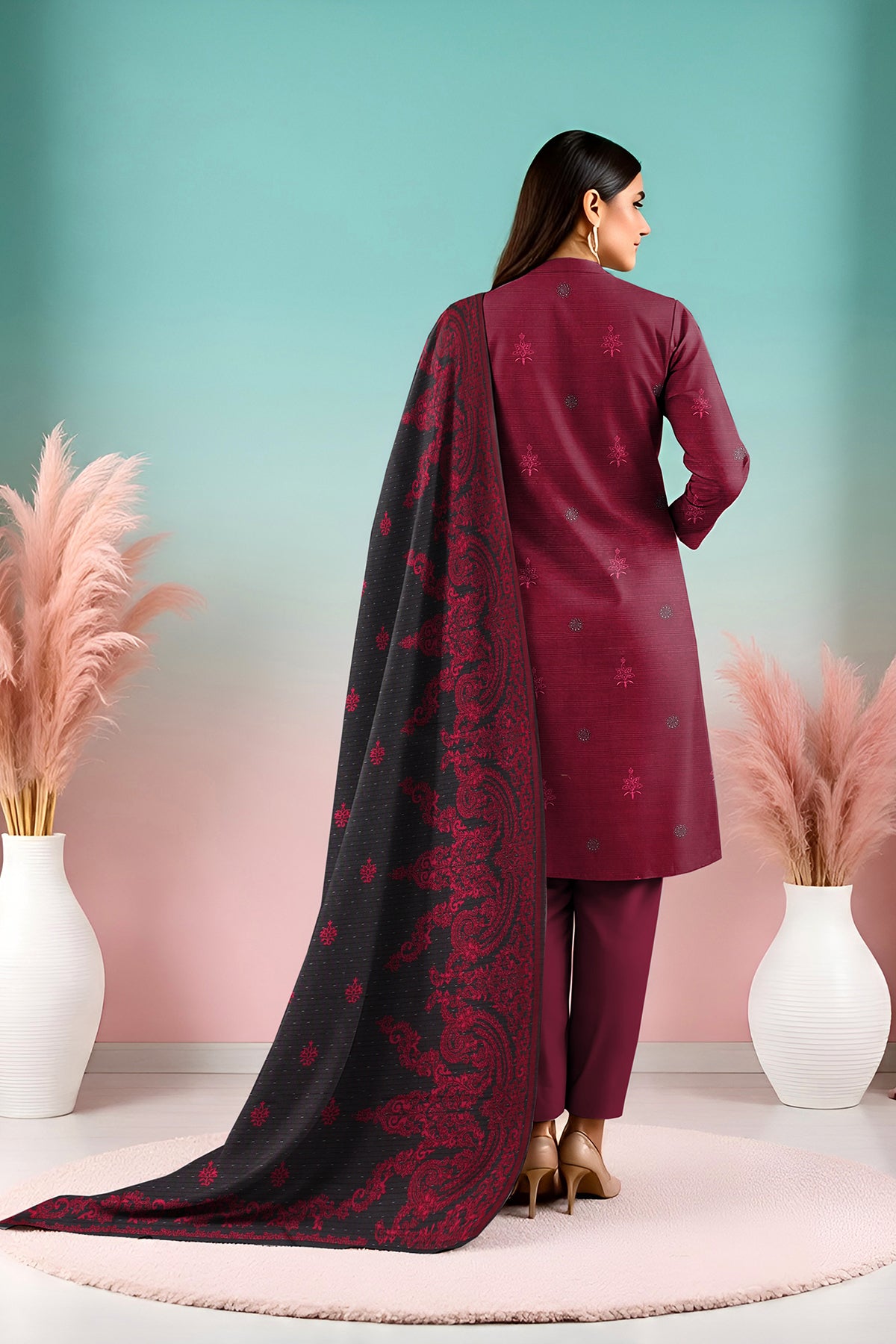 SASSI PEACH WOOL EMB Shirt & Dupatta Vol-2540