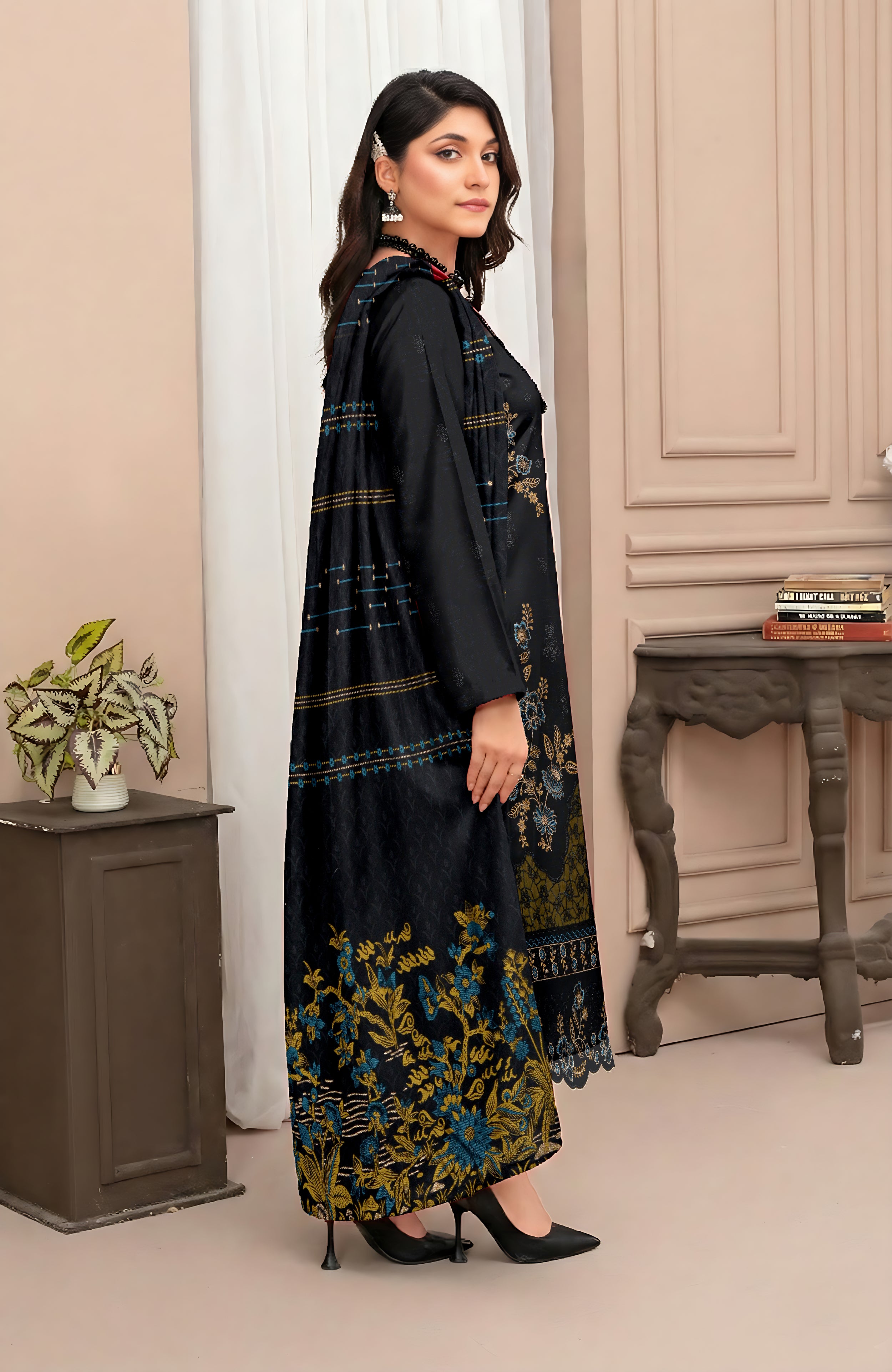 SASSI PEACH WOOL EMB Shirt & Dupatta Vol-2557