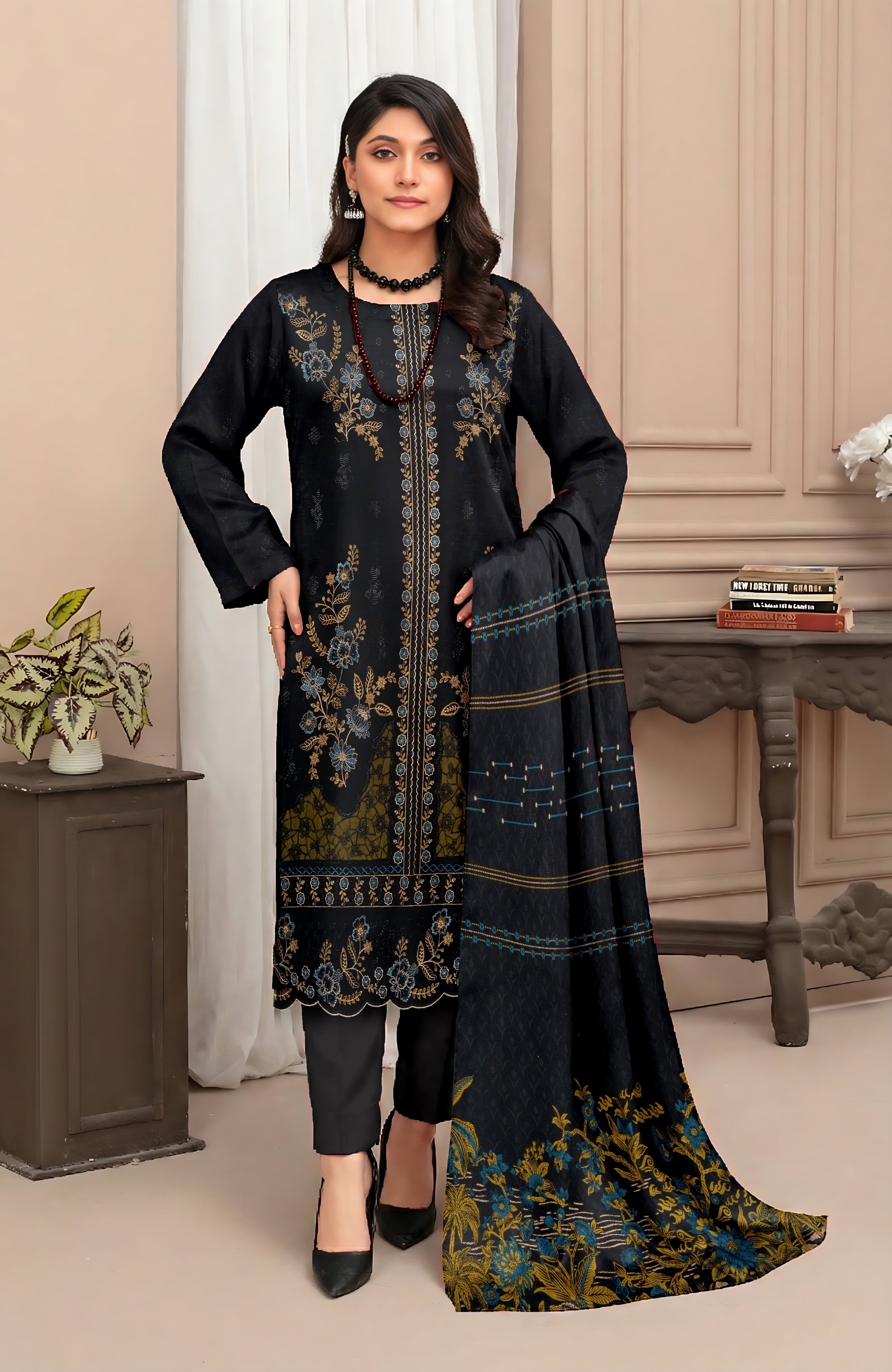 SASSI PEACH WOOL EMB Shirt & Dupatta Vol-2557