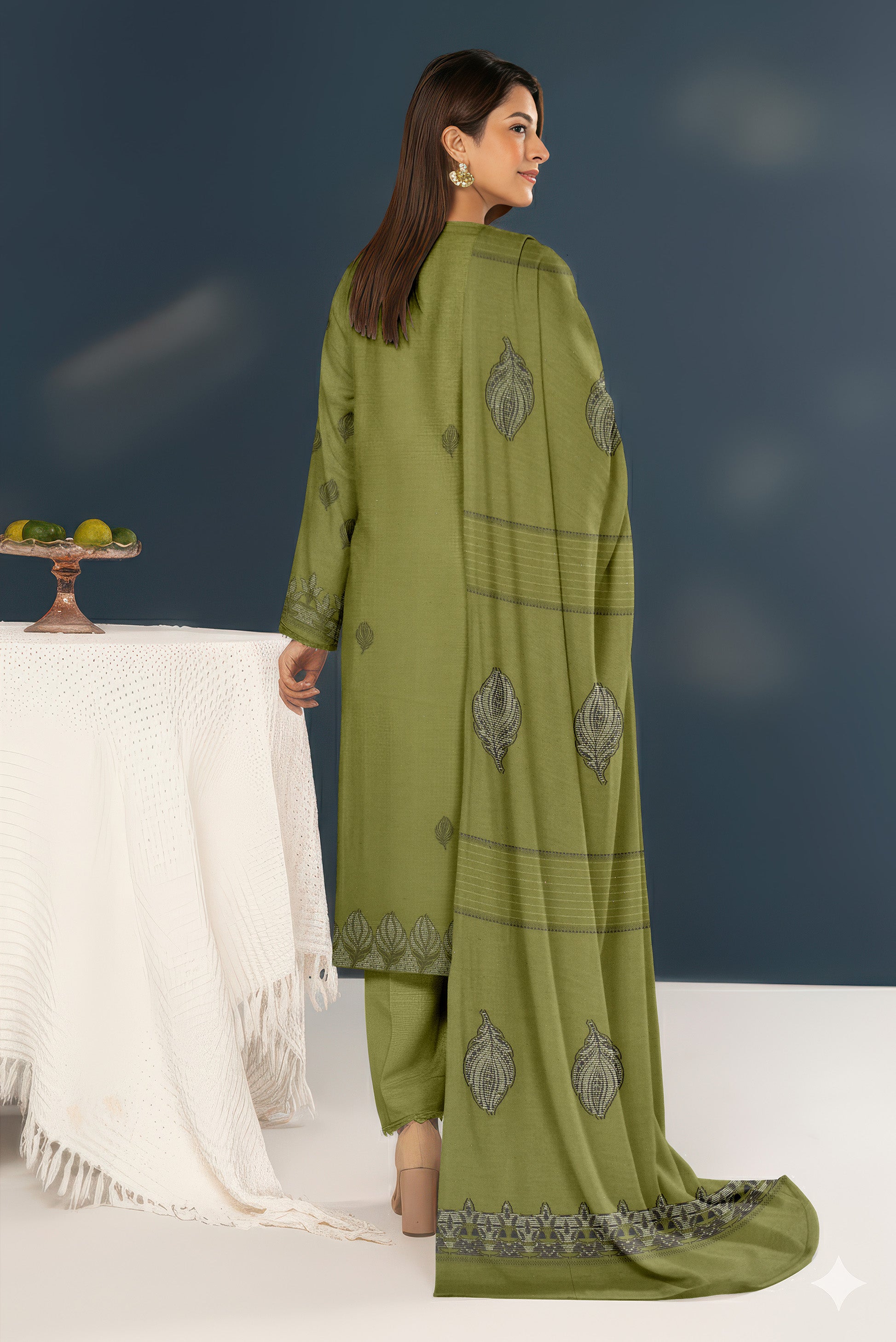 SASSI PEACH WOOL Print Shirt & Dupatta Vol-2584