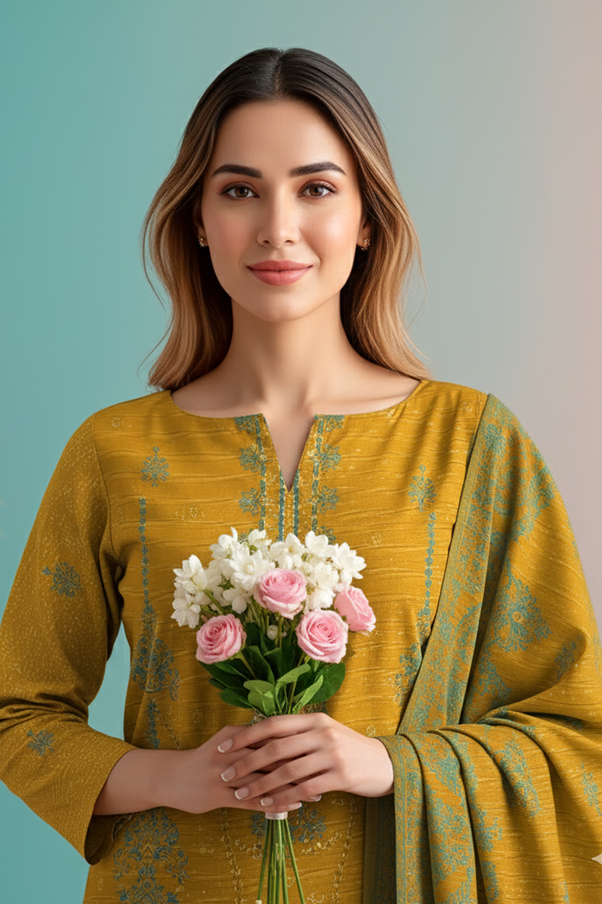 SASSI PEACH WOOL EMB Shirt & Dupatta Vol-2540