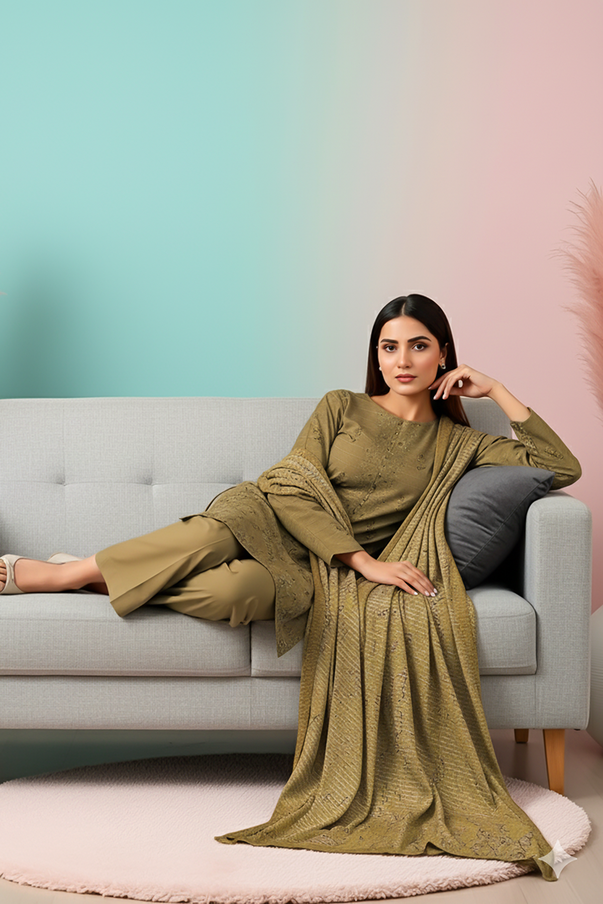 SASSI PEACH WOOL EMB Shirt & Dupatta Vol-2540