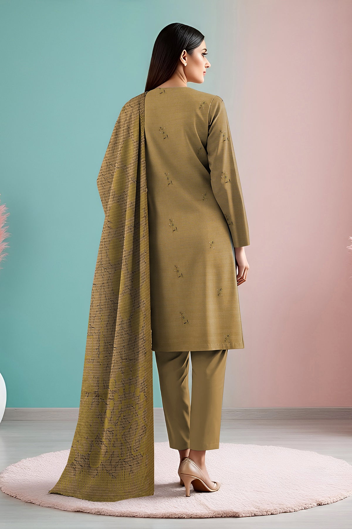 SASSI PEACH WOOL EMB Shirt & Dupatta Vol-2540