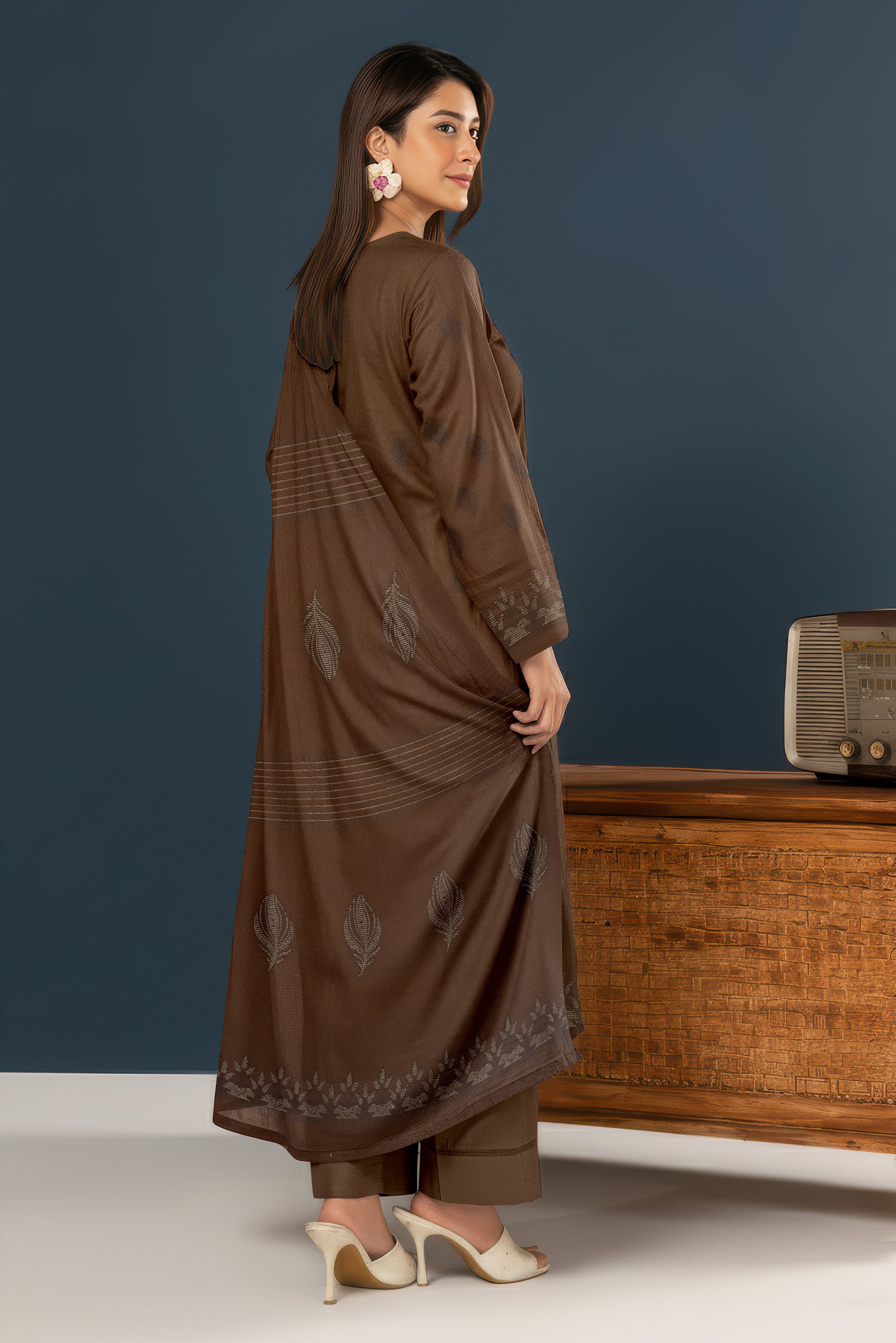 SASSI PEACH WOOL Print Shirt & Dupatta Vol-2584