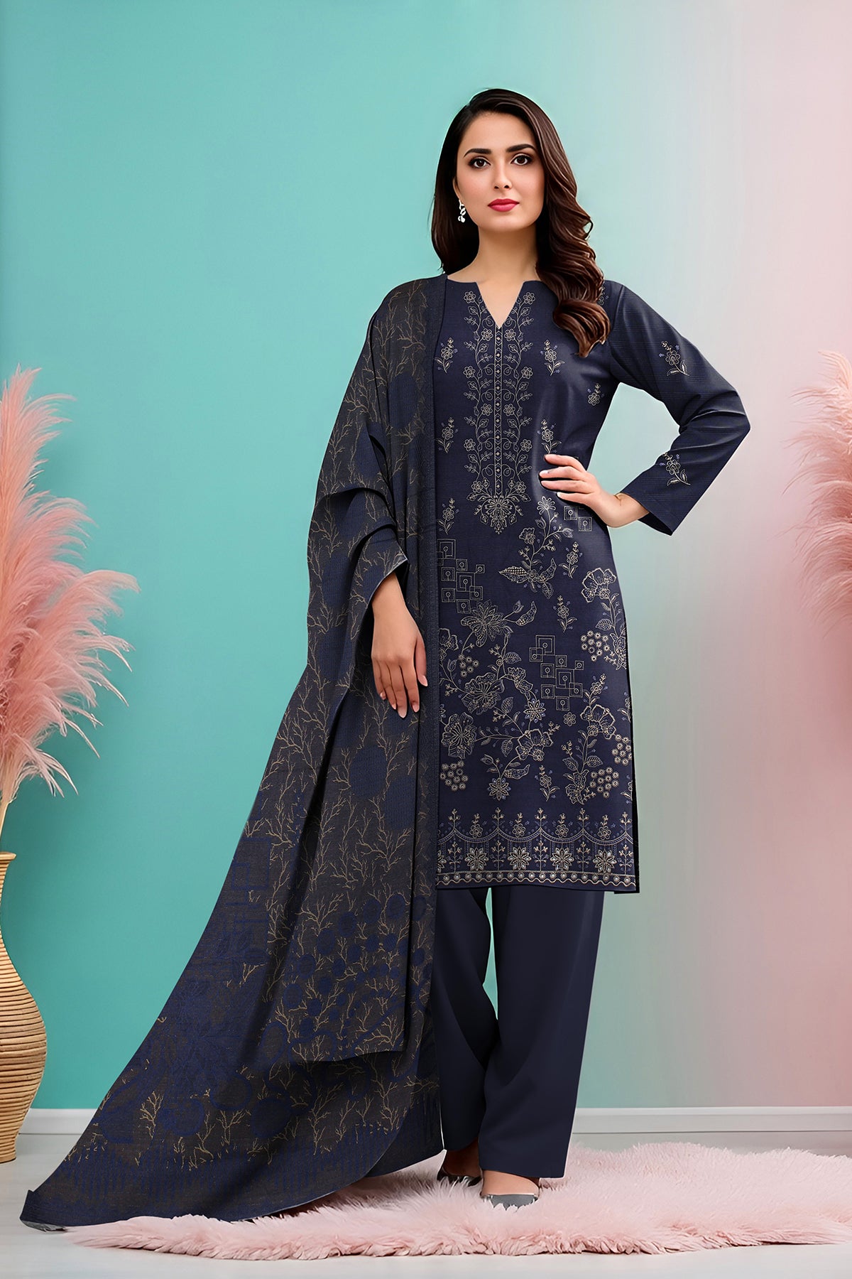 SASSI PEACH WOOL EMB Shirt & Dupatta Vol-2540