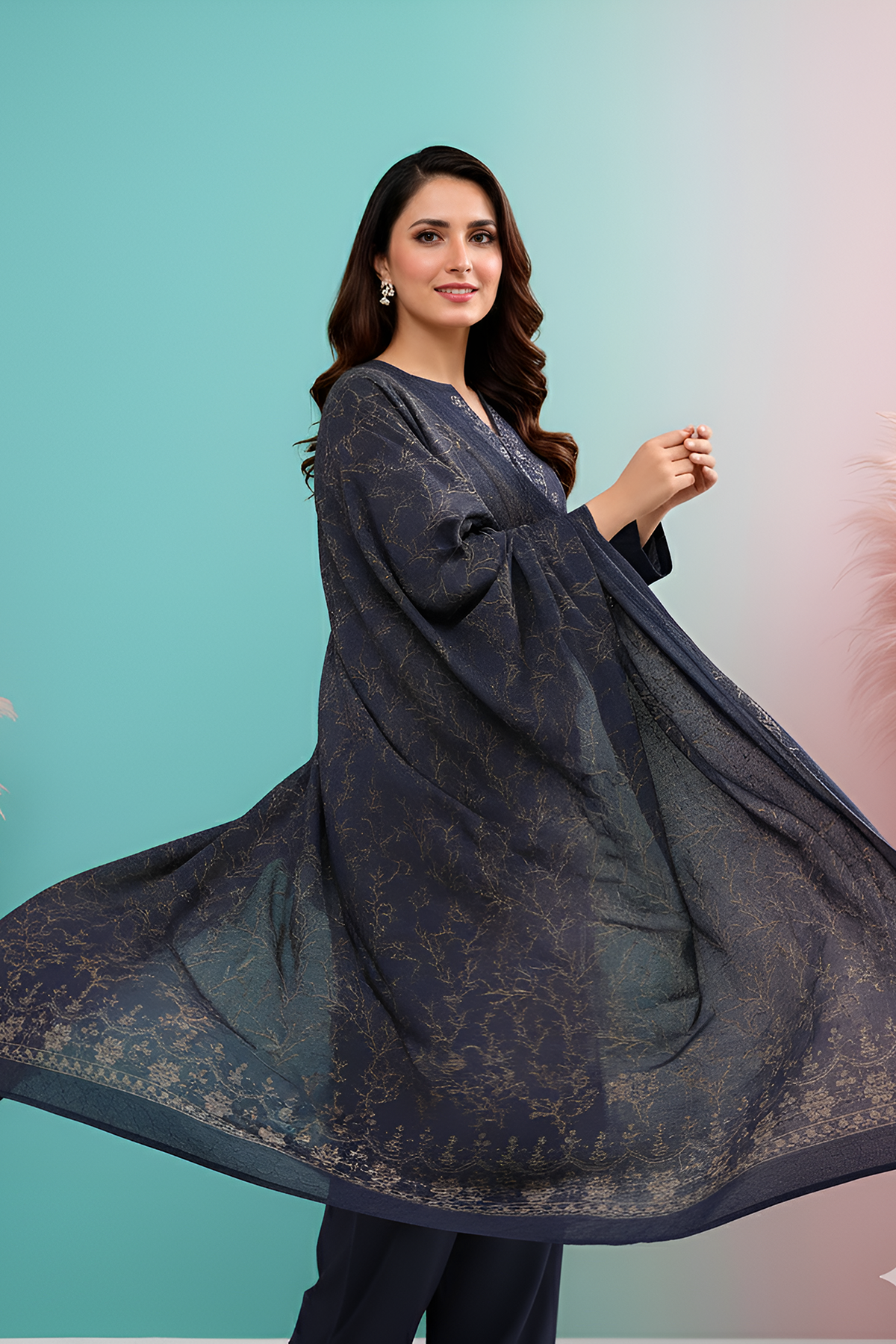 SASSI PEACH WOOL EMB Shirt & Dupatta Vol-2540
