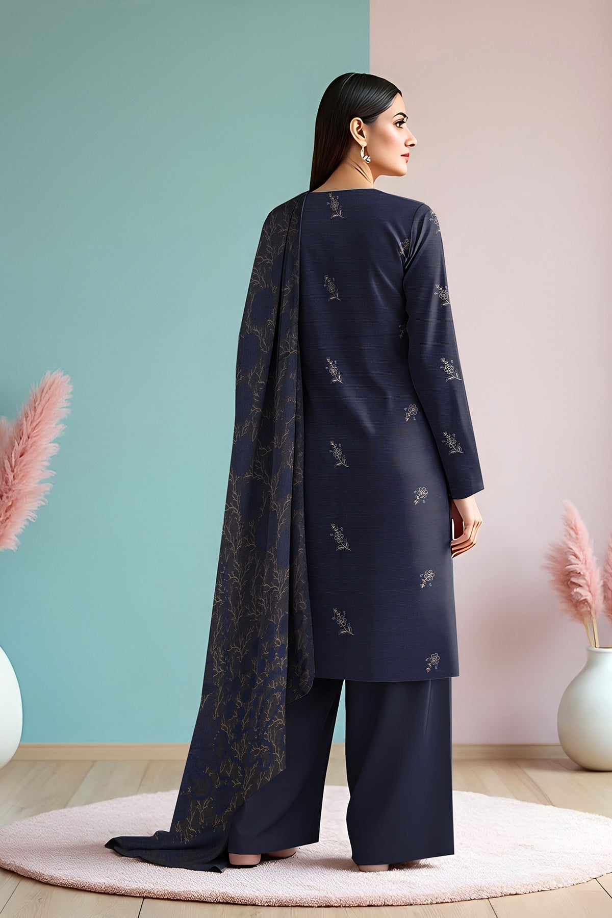 SASSI PEACH WOOL EMB Shirt & Dupatta Vol-2540