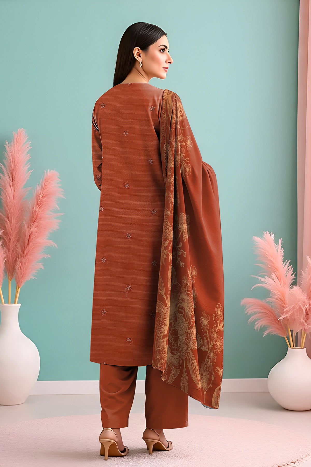 SASSI PEACH WOOL EMB Shirt & Dupatta Vol-2540