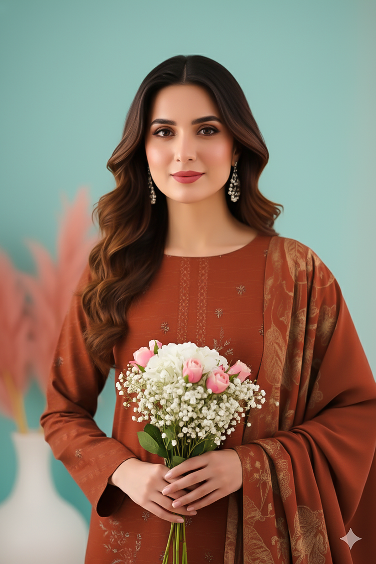 SASSI PEACH WOOL EMB Shirt & Dupatta Vol-2540