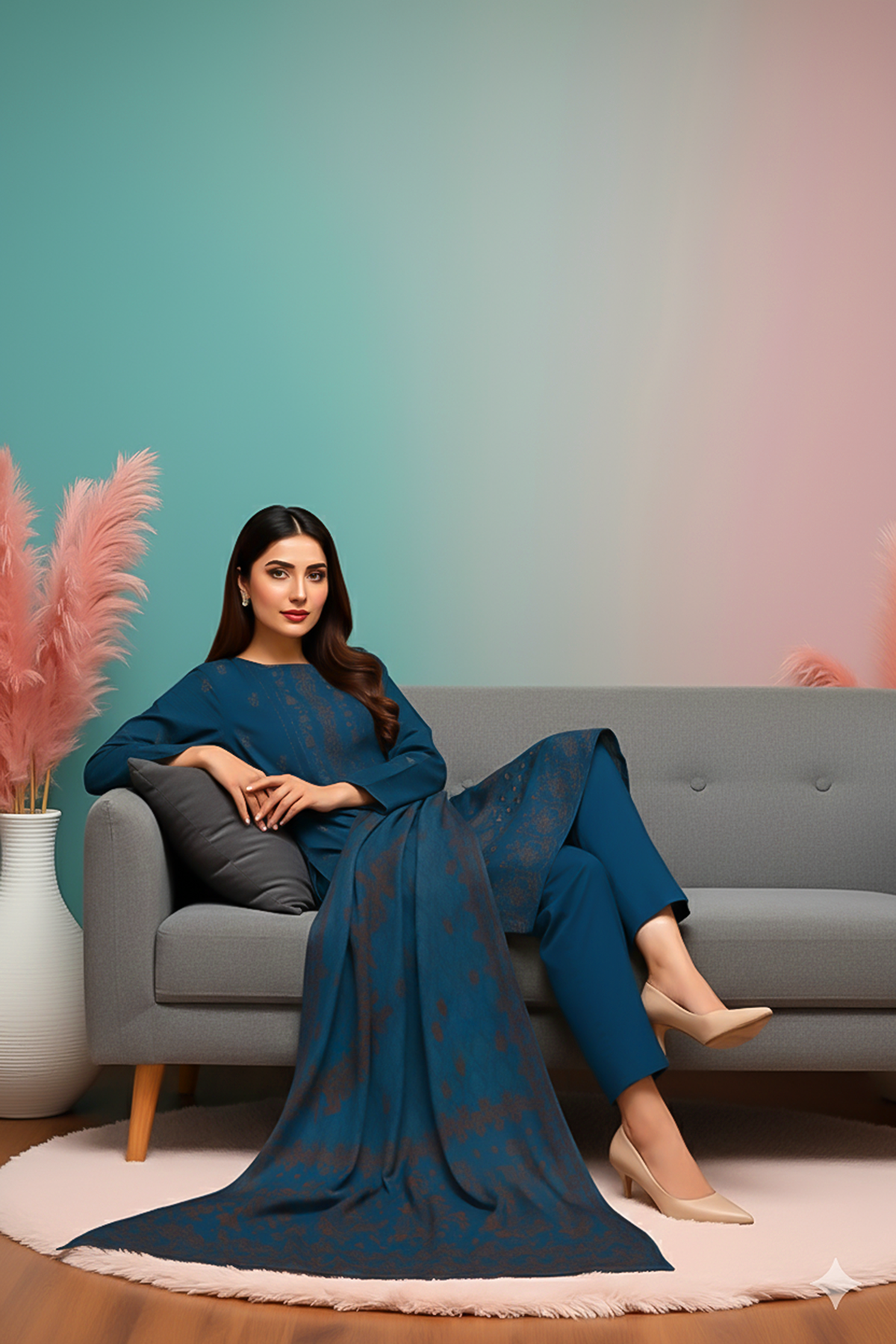 SASSI PEACH WOOL EMB Shirt & Dupatta Vol-2540