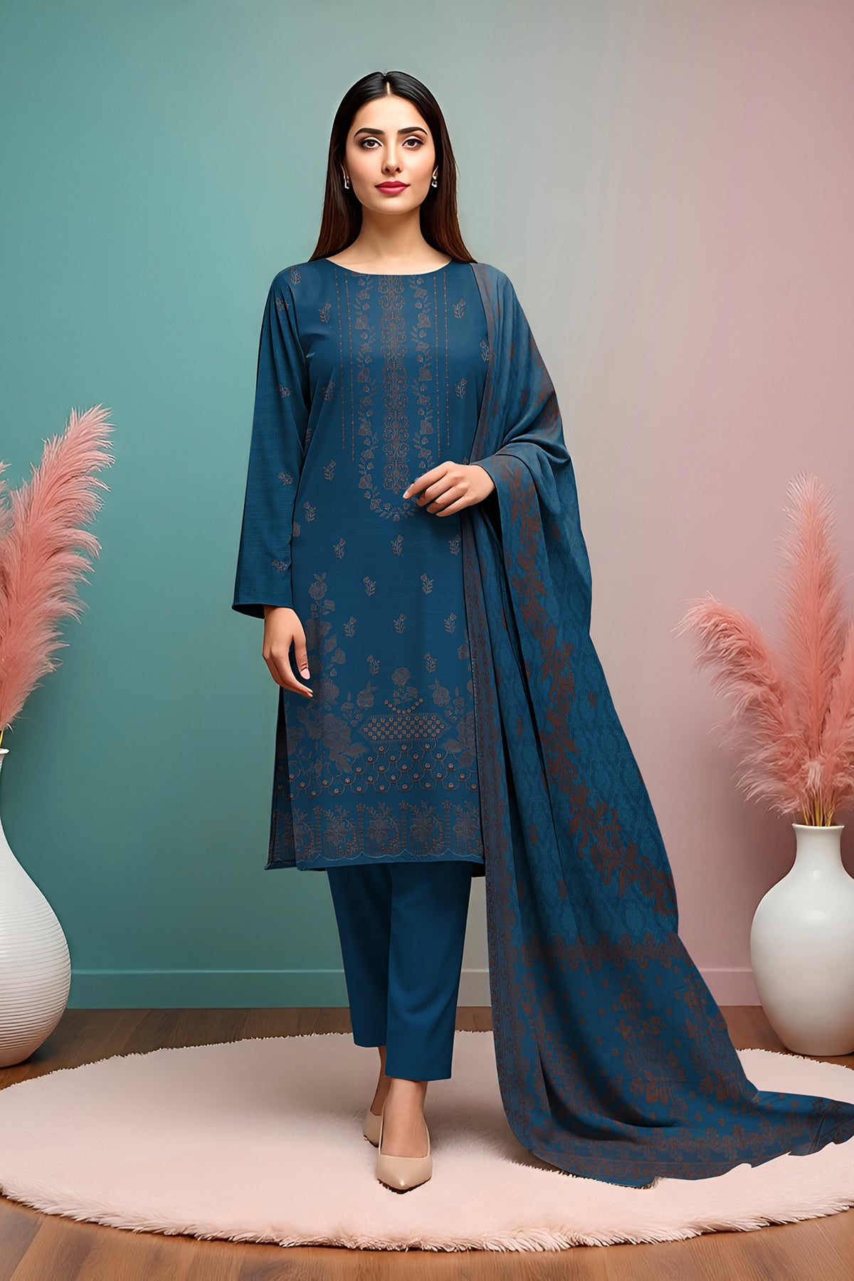 SASSI PEACH WOOL EMB Shirt & Dupatta Vol-2540