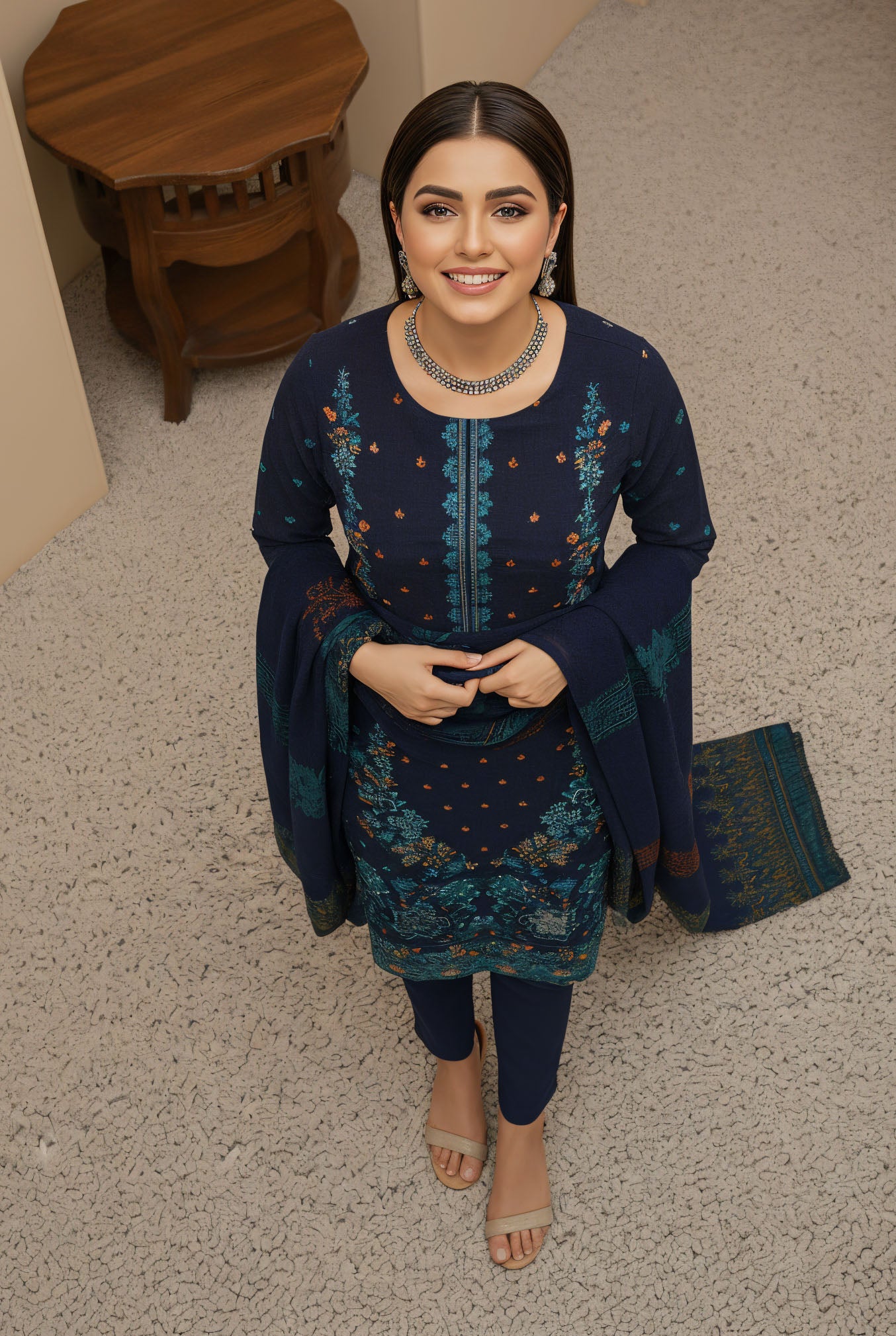 SASSI PEACH WOOL EMB Shirt & Dupatta Vol-2554